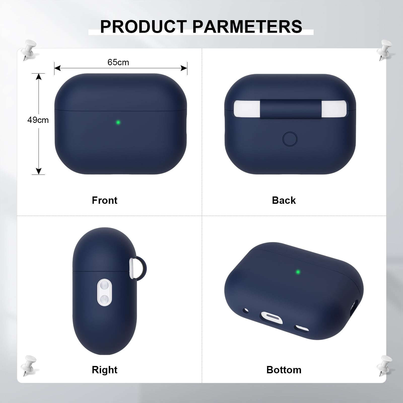 Funda Silicona Compatible con AirPods Pro 2.ª Generación, Ultradelgada Fundas Protectora de Silicona para AirPods Pro 2.ª Generación 2022, LED Visible Frontal, Azul Oscuro - 5