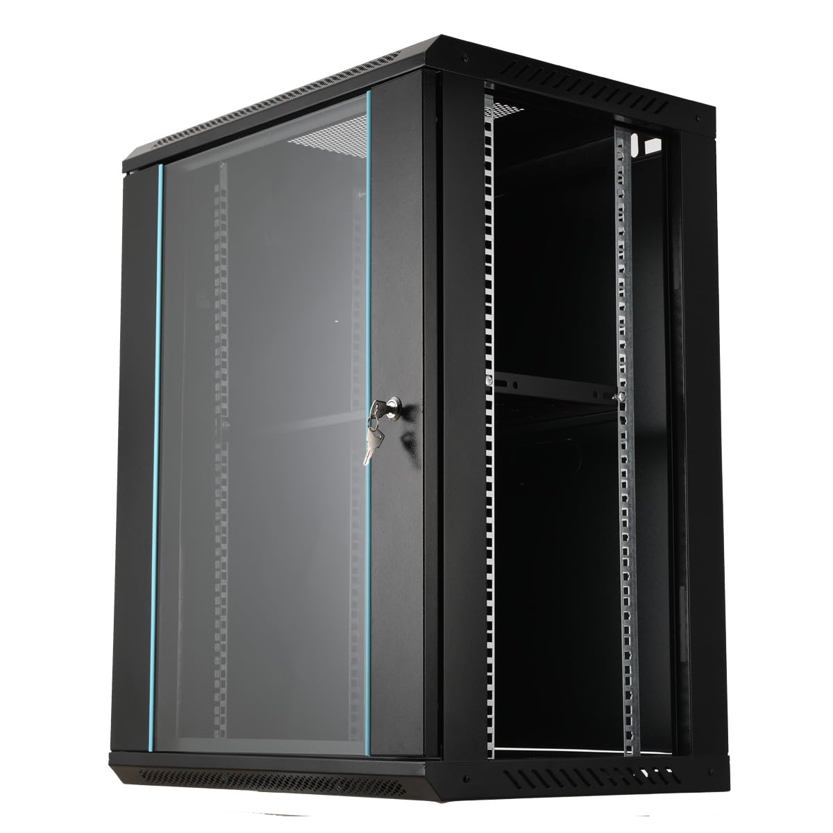 Rack de serveur réseau 15U 19" - Montage mural - Boîtier réseau pour appareils informatiques, A/V - Armoire réseau, armoire réseau, armoire d'ordinateur, porte en verre verrouillable - Parois