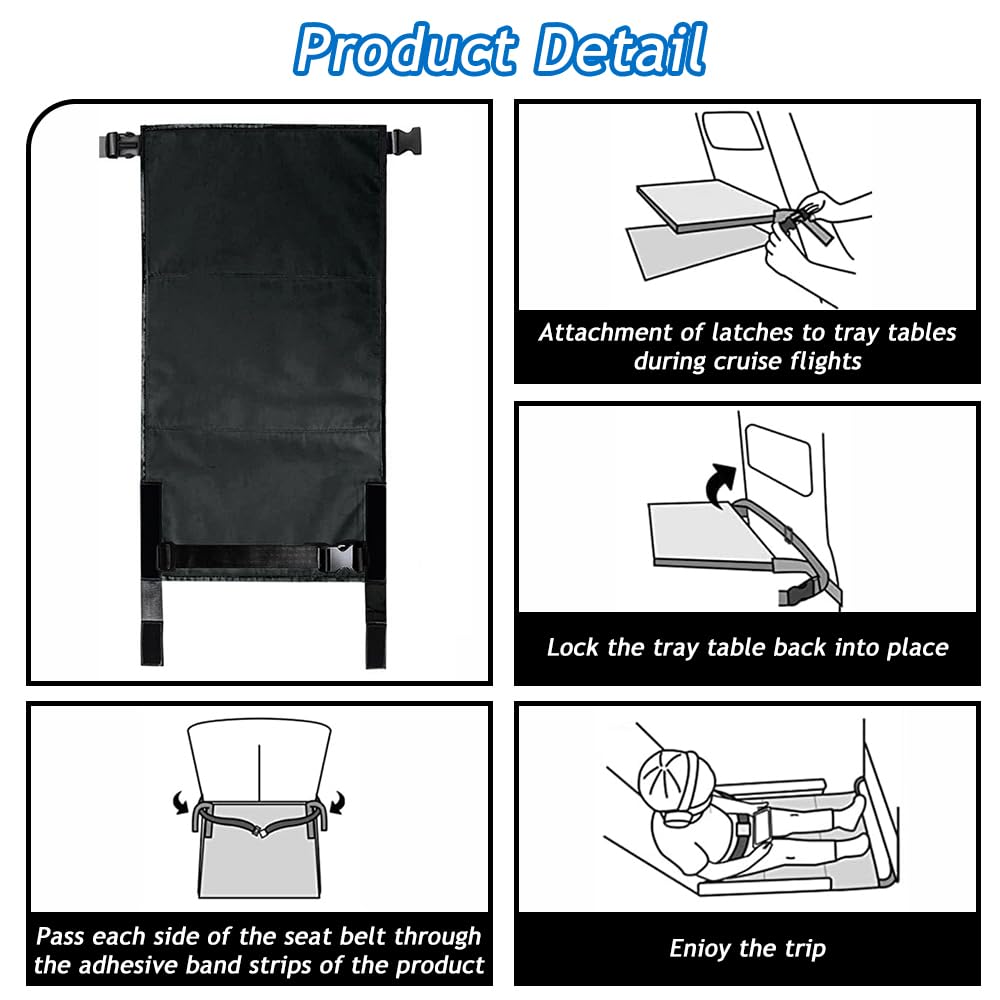 Reposapiés de Avión para Niños, Reposapiés Plegable para vuelo, Extensores de Asientos para Aviones, Cama De Viaje Portátil Para Niños Pequeños Para Vuelo Viajes, 79x44cm (Negro)