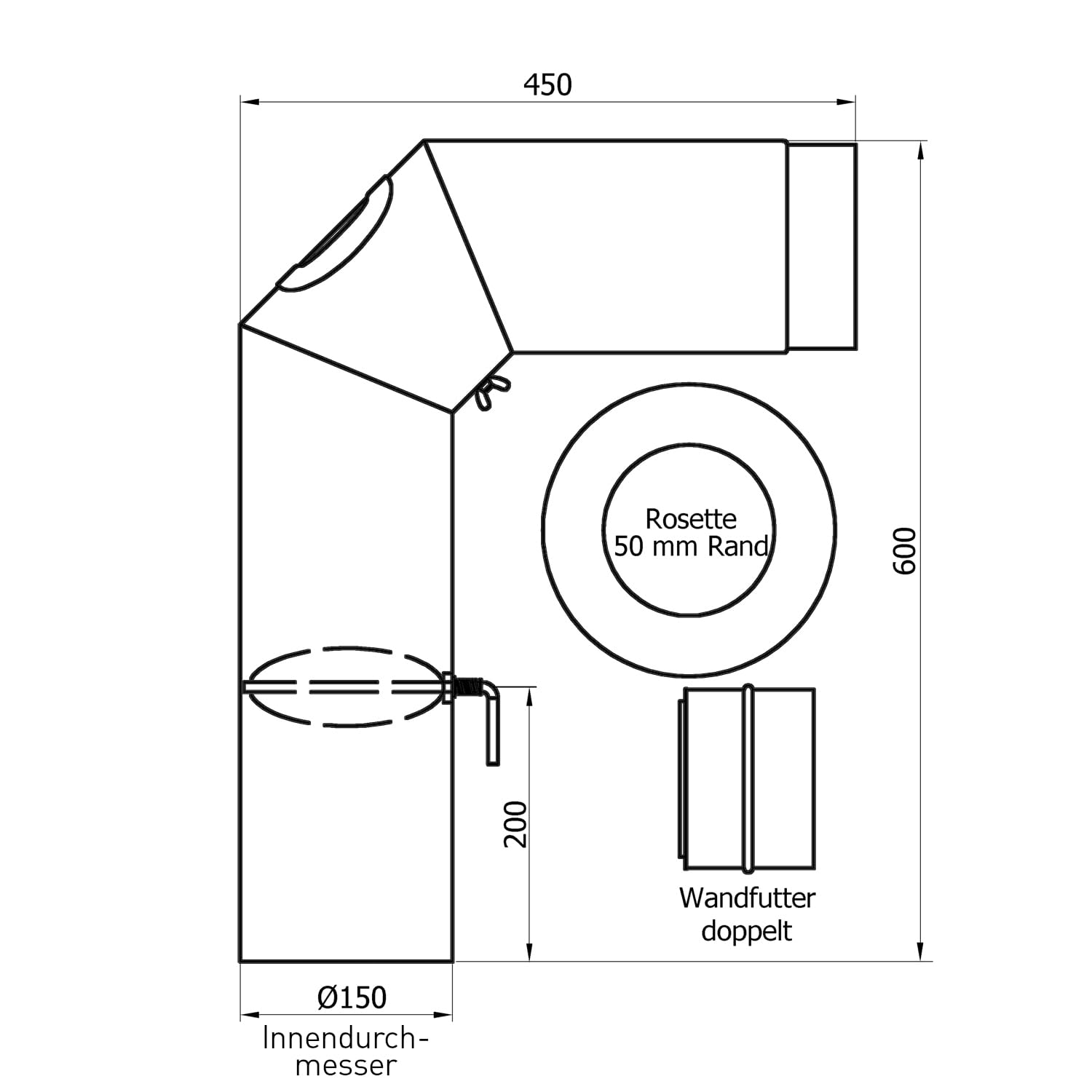 Raik sh016–150 de fumée SW de tube/tuyau de poêle Noir 150 mm – Tube de fumée Set