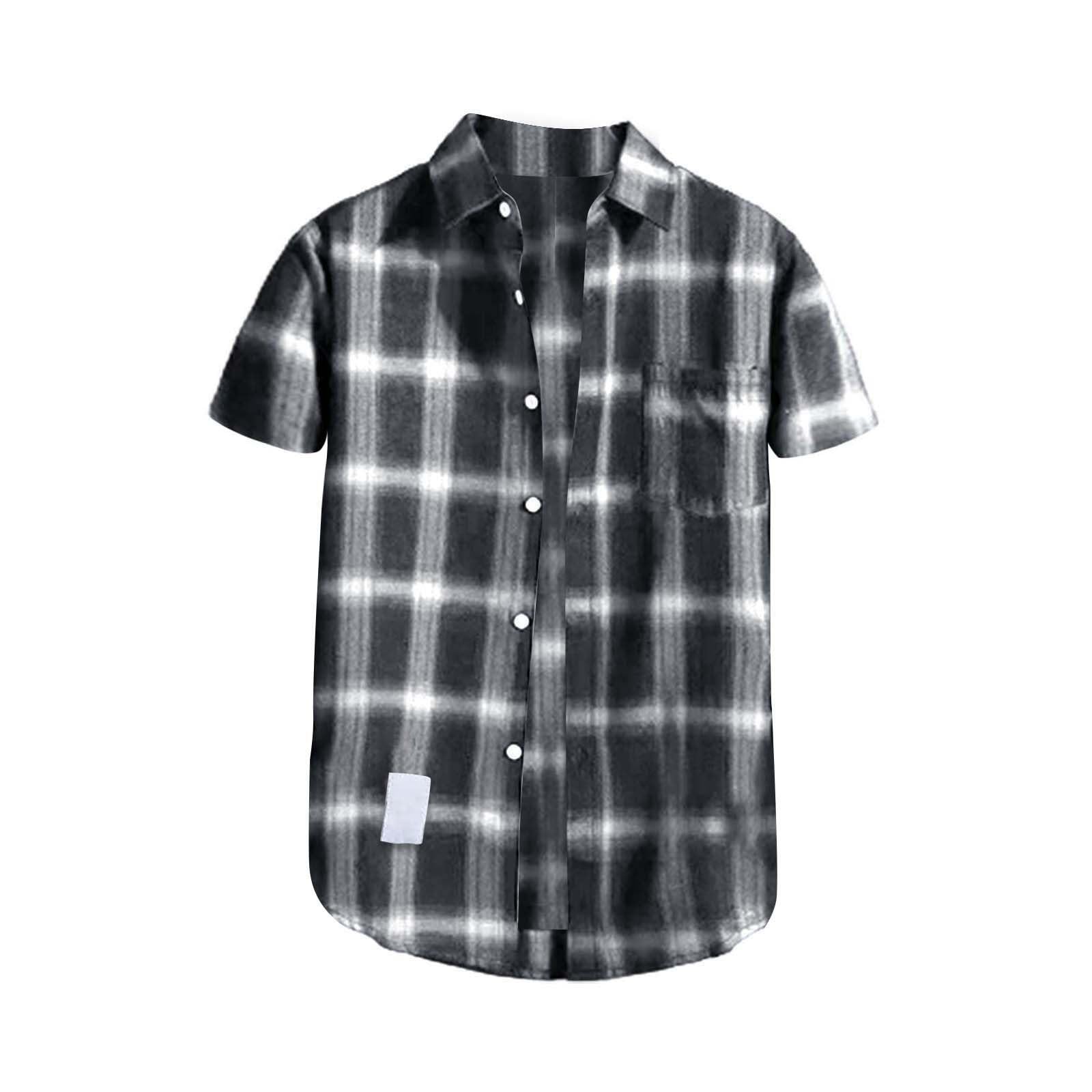 JPLZi Mens Short Sleeve Button Down Shirts Cotton Plaid Regular Fit Men's Casual Button-Down Shirts with Pocket