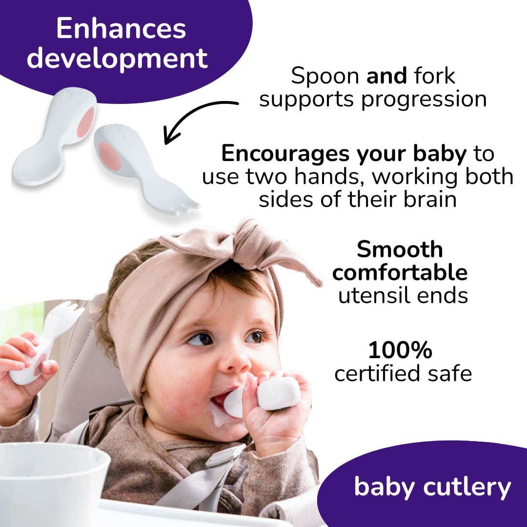 doddl Baby Cutlery Set (6-12 Months) - Spoon & Fork for Weaning BLW Self-Feeding - Easy-Grip Handles & Safe Short Design (Dusky Rose) - Image 3