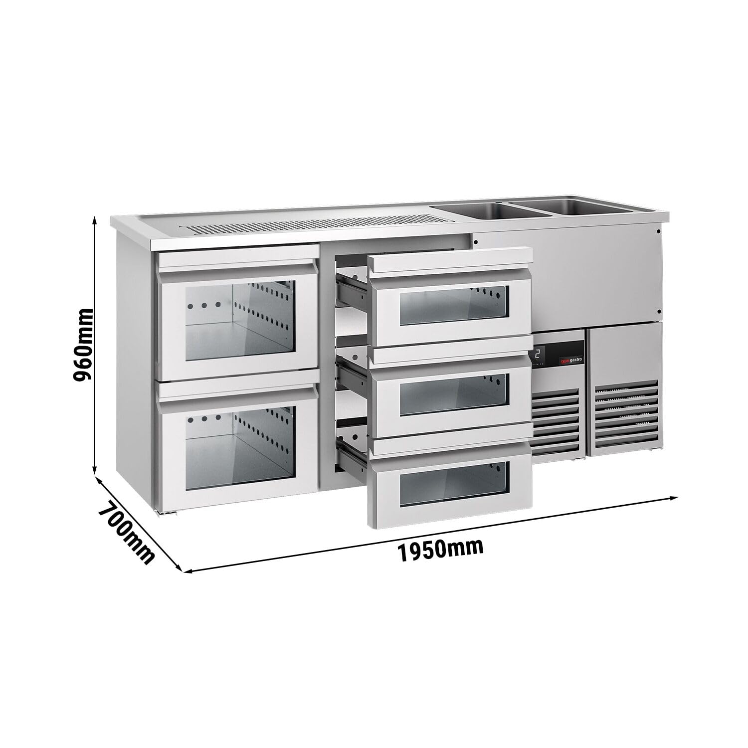 GGM Gastro | BRF207D#SG13#SG12 | Biertheke PREMIUM - 1950x700mm - 5 Glasschubladen