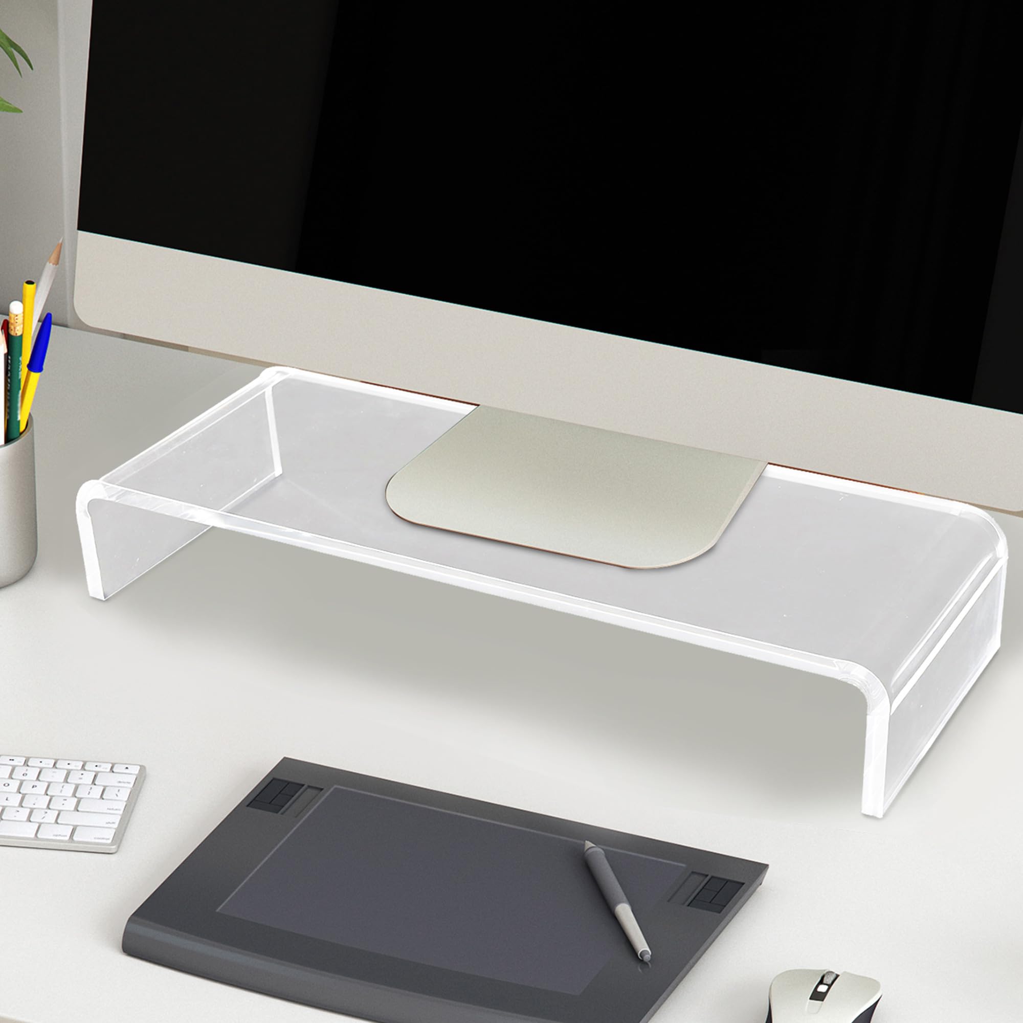 HOMCOM Supporto per Monitor in Acrilico, 53 x 19 x 9 cm, Trasparente | In Acrilico