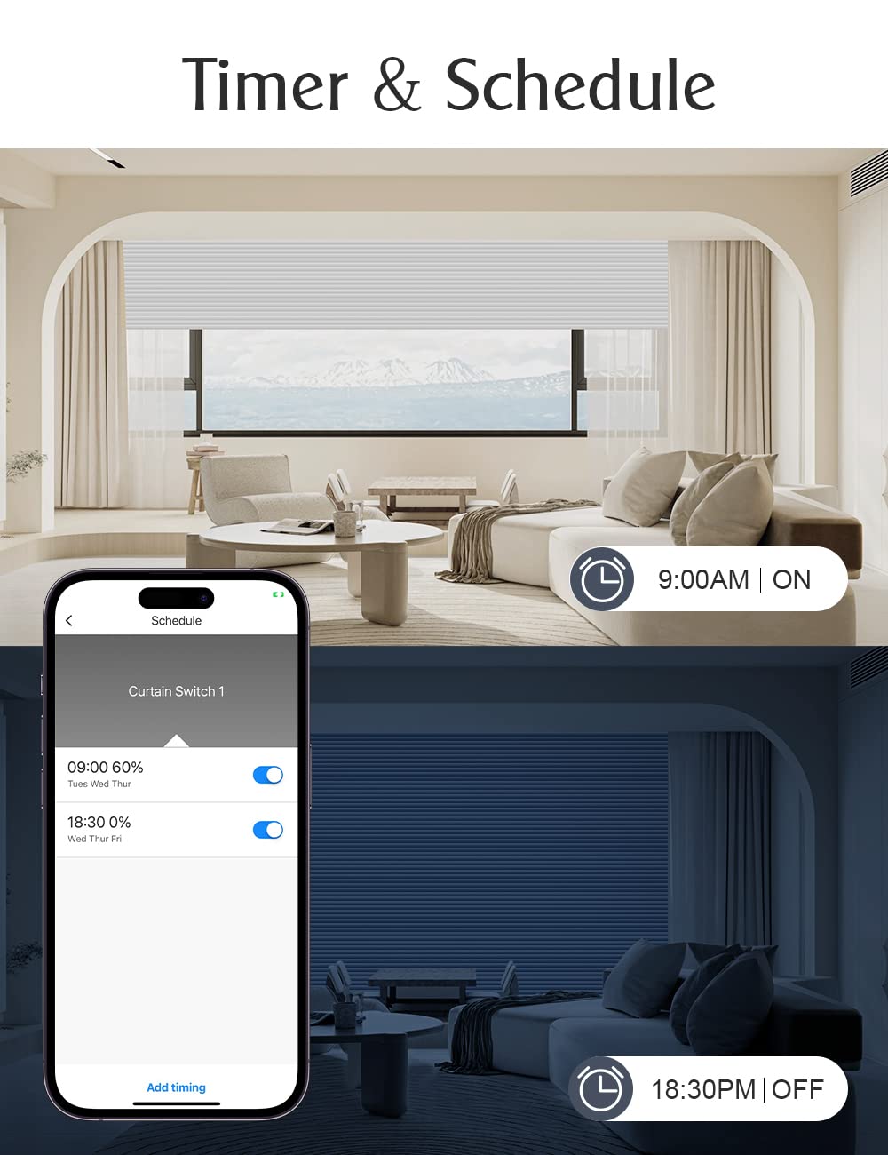 【6.1 Gen】Interruptor persiana WiFi Maxcio compatible con Alexa, Google Home, Interruptor Persiana con Control de Porcentaje, Temporizador y Control de Voz, Requiere Cable Neutro, 2.4G WiFi