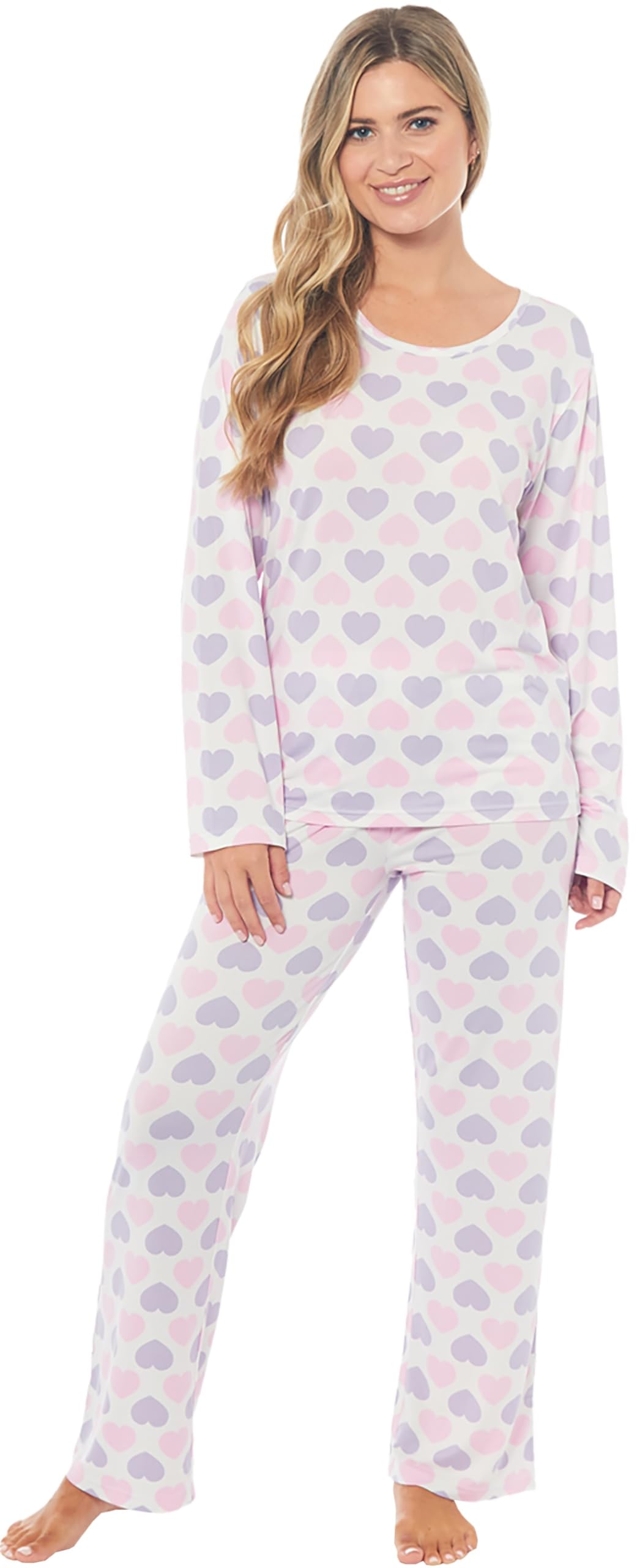 Kate Morgan Women's Cream Heart Lightweight Cosy Pyjamas | Loungewear Sets Pjs | Nightwear Sleepwear For (Uk, Alpha, M, Regular, Regular, )