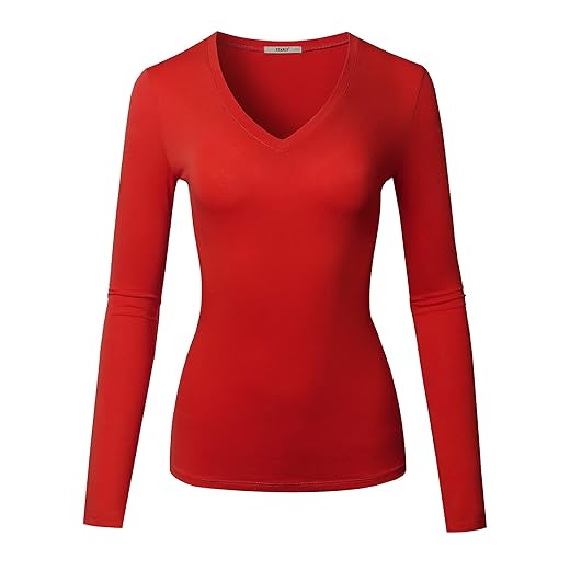 STARJJ Womens Basic Active Slim Fit V-Neck Long Sleeve T-Shirt Top (S-2XL) Black 1X