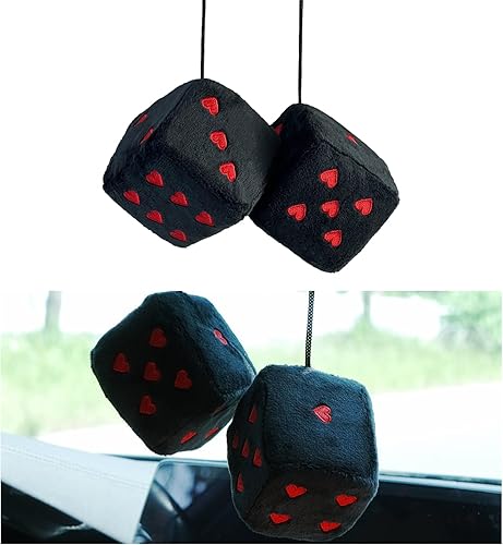 Ziciner Paire de dés en Peluche pelucheuse pour rétroviseur de Voiture, dés carr
