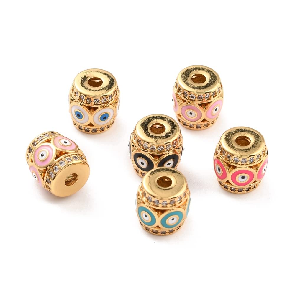 LiQunSweetLiQunSweet 10 Pcs Enamel with Evil Eyes Bead Micro Pave Clear Cubic Zirconia Column Beads Bulk for Jewelry Making DIY Craftings