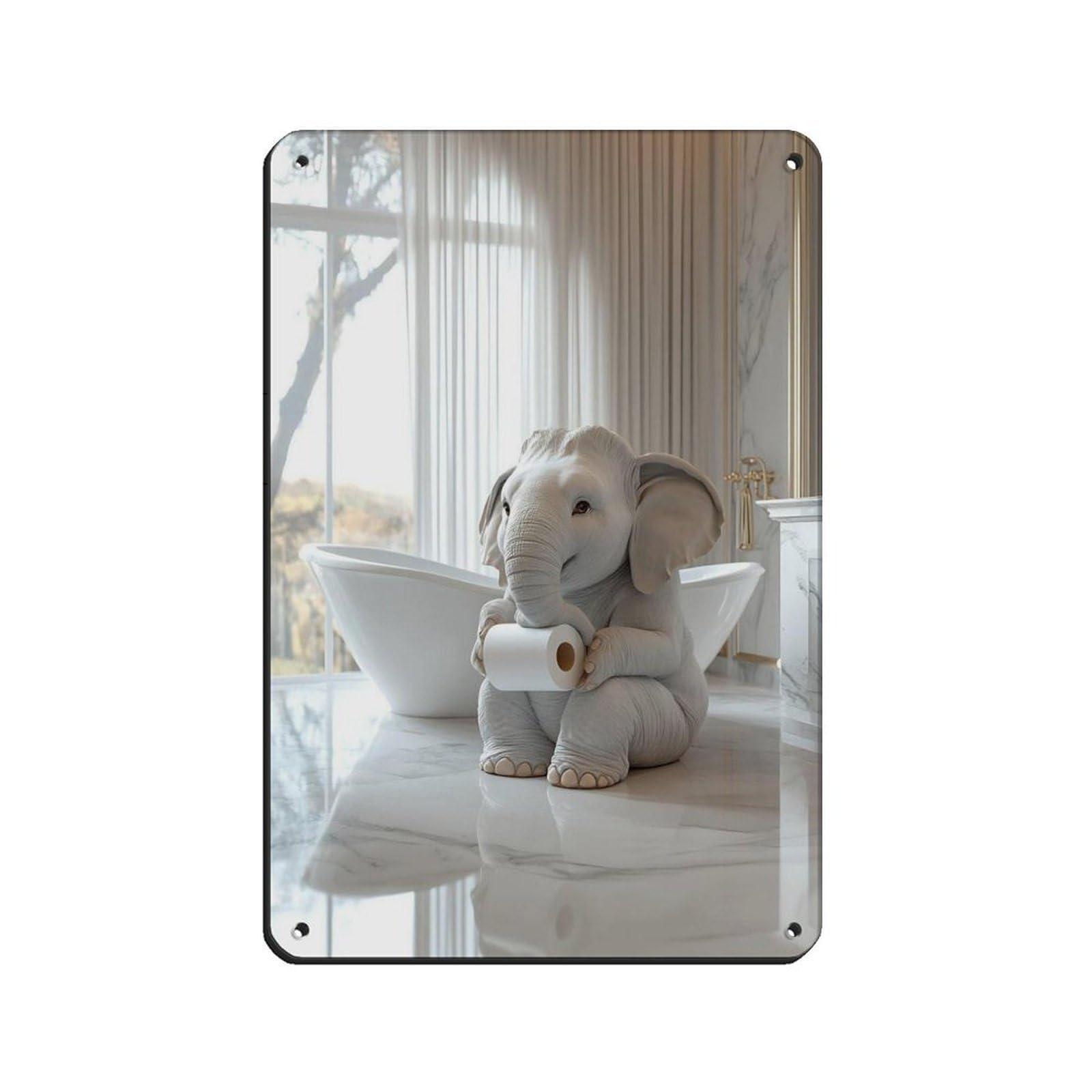 Elephant Holding Toilet Paper Tin Sign Vintage Metal Pub Club Cafe Bar Home Wall Art Decoration Poster Retro 8x12inch(20x30cm)