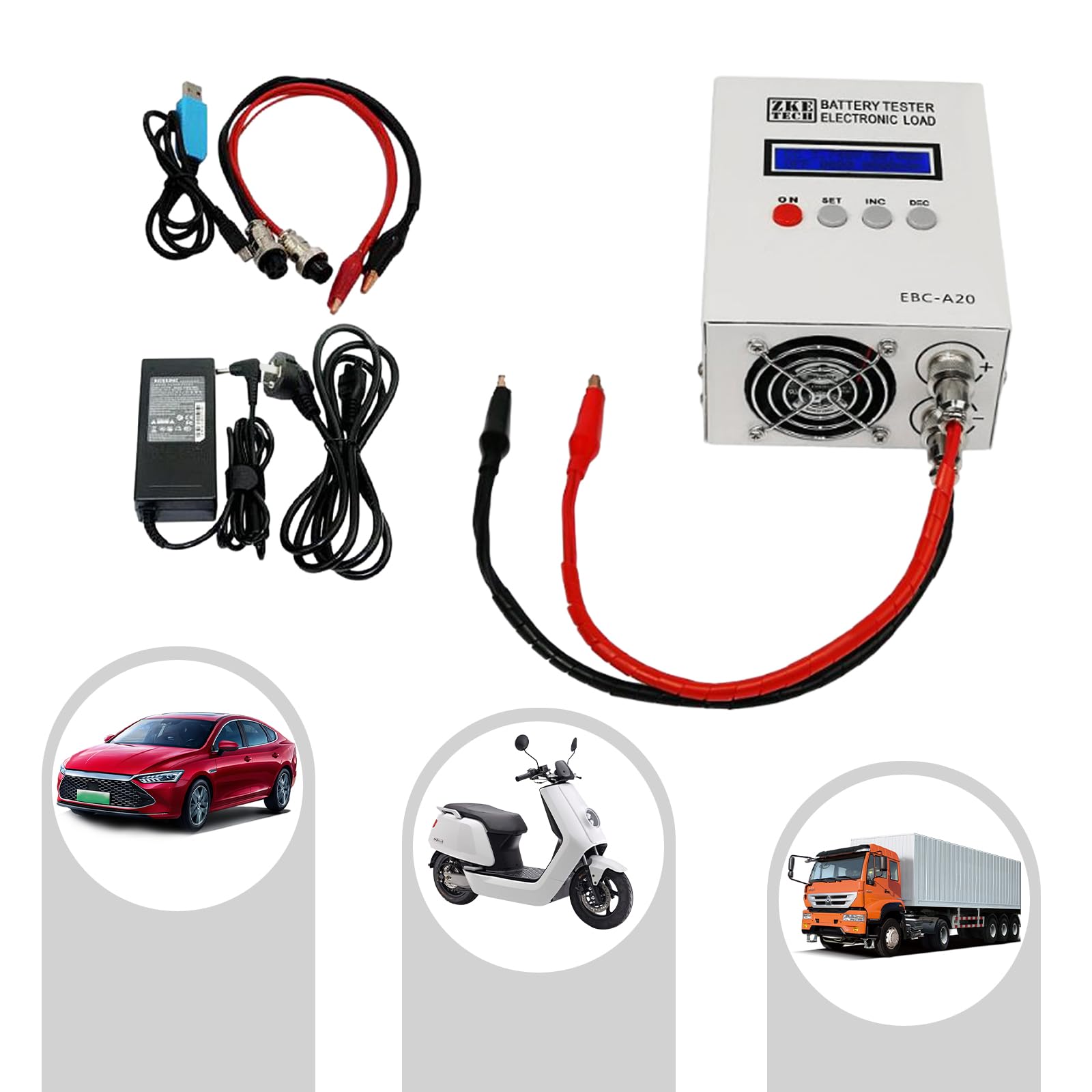 EBC-A20 - Tester di capacità della batteria 85 W con display LCD, 3 modalità (CC/CP/CV), 0-30 V & 0,1-20 A, funzione di carica/scarica, USB TTTL per batterie al litio e al piombo acido, misura precisa