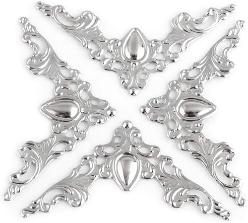 Hilitand 20 protectores de esquina de metal antiguo – Esquina decorativa para muebles de libros, cajas de joyería (blanco plateado)