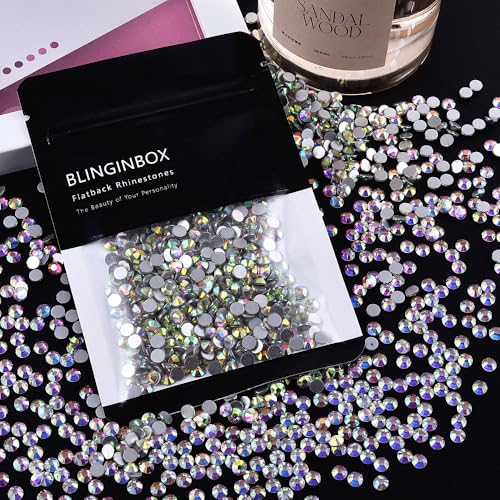 Image of 1440 Pieces SS10 /2.7-2.9mm Clear Crystal Flat Back Brilliant Round Rhinestones Glass Stones Glitter Gems Crystals Diamond (Crystal AB).
