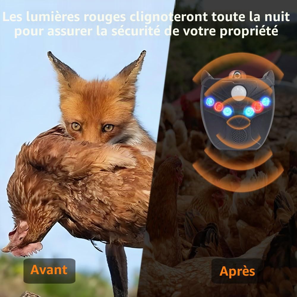 4X Répulsif Solaire pour Animaux Nocturnes, Dissuasif de Coyotes pour Jardin, Répulsif Lumineux Contre Moufettes et Renards, Protection Contre Prédateurs pour Poulailler