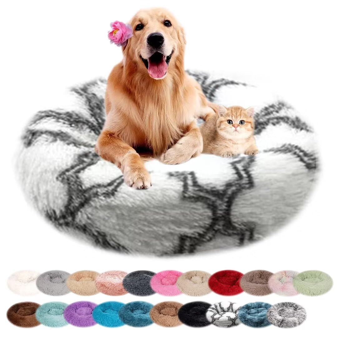 nvdsivee Dog Bed Plush Round Cat Bed for Indoor Cats Puppy Bed Washable Calming Dog Beds Cushion for Small Medium Large Dogs Dog Mattress with Anti-slip Bottom Gray White 120cm — image 1