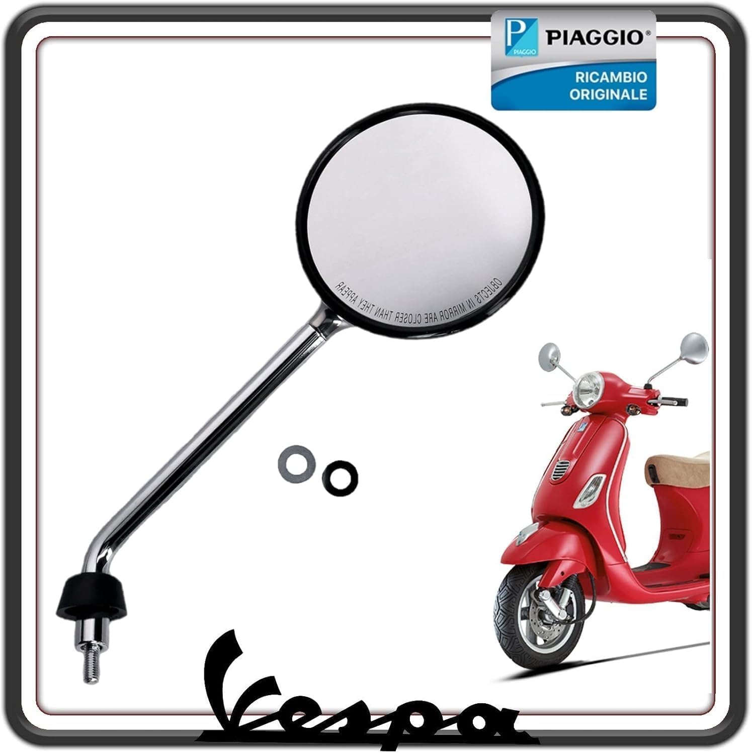 SPECCHIO SPECCHIETTO RETROVISORE VETRO VETRINO DESTRO DX CROMATO PER PIAGGIO VESPA LX 125 - LX 150 - VESPA LX 50 4T ORIGINALE PIAGGIO CM020405