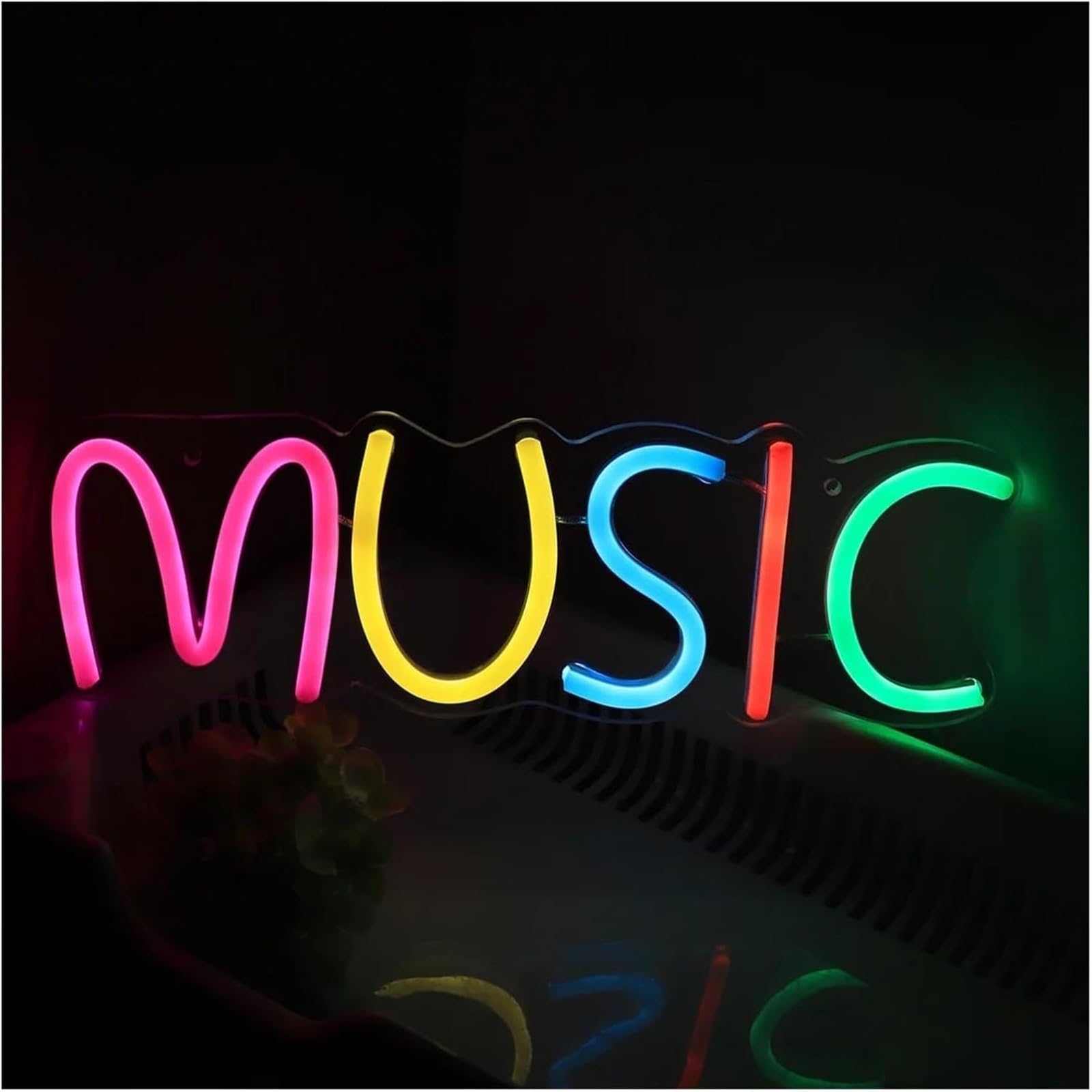 Kolorowy neon LED z napisem MUZYKA, na imprezę, do pubu, klubu, sklepu, 31 cm × 10,1 cm
