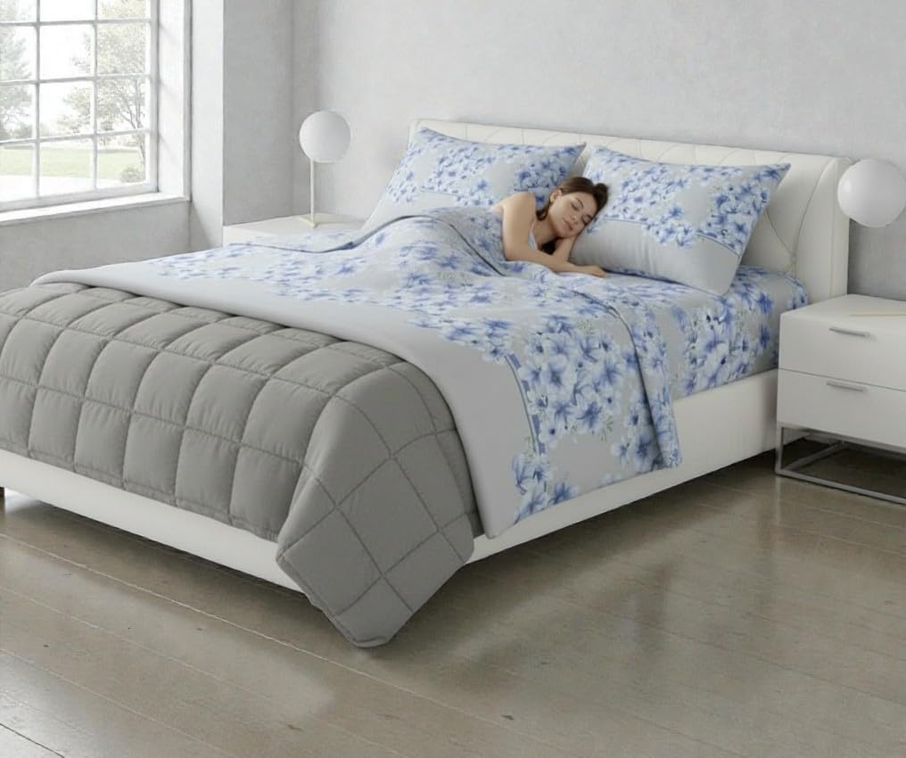 L'Emporio Casa Set Lenzuola Completo Matrimoniale di Cotone 100% Morbidissime Eleganti - Varie Fantasie (Fiorellino Azzurro)