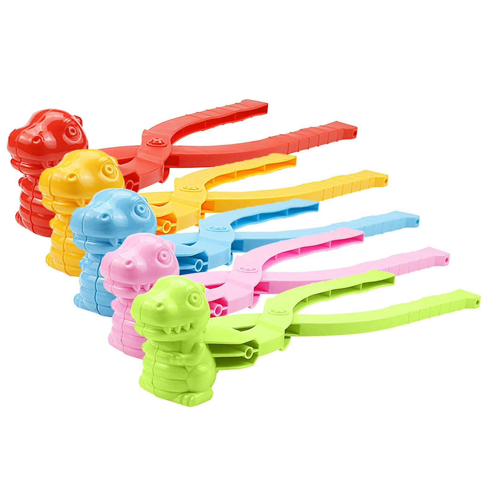 SUMDUINO Cute Snowball Maker Clips Tool with Handle for Snow Ball Fights Dinosaur | Little Bear, Winter Outdoor Snow Games Animal Shape Toys for Kids (Dinosaur 5PC, Medium)