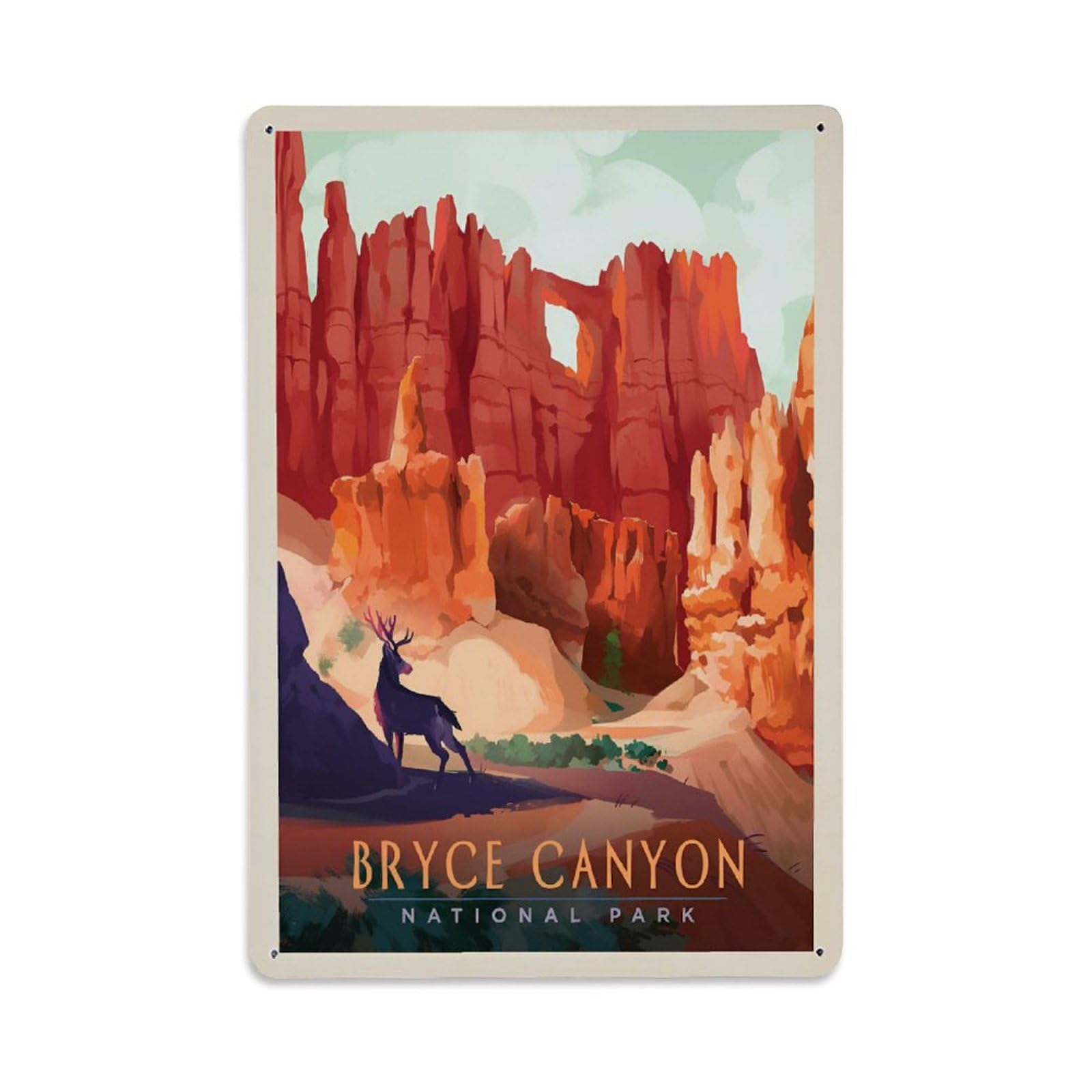 Vintage Trave Poster Bryce Canyon Mule Deer Metal Tin Sign Wall Decor for Cafe, Club, Garden Metal Poster 8x12Inch
