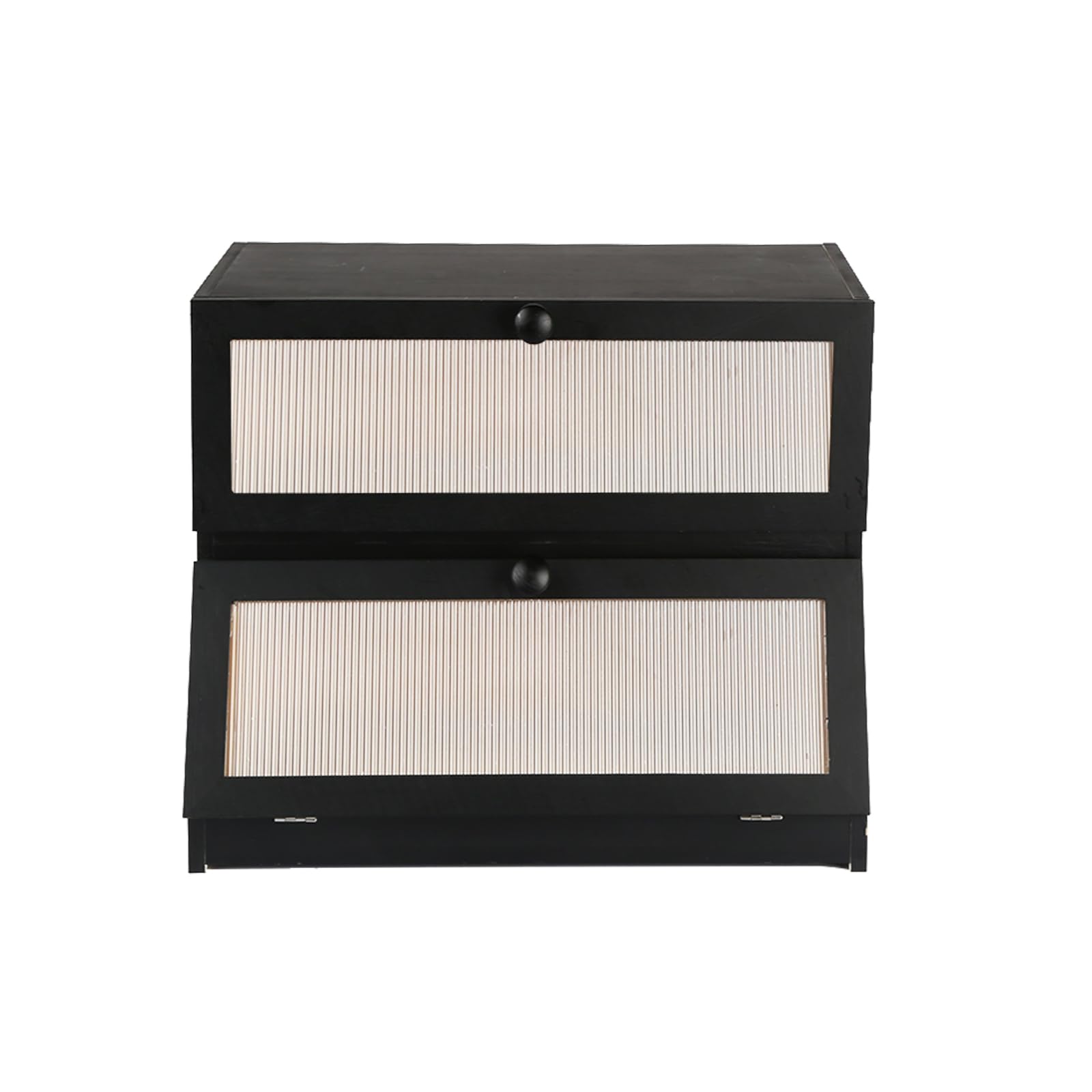 HUOLE Boîte à Pain Bambou 2- Couche Countertop Boîte en Bois pour Cuisine, Huche,pour le stockage du pain-40 x 33 x 25 cm - Bambou - Noir