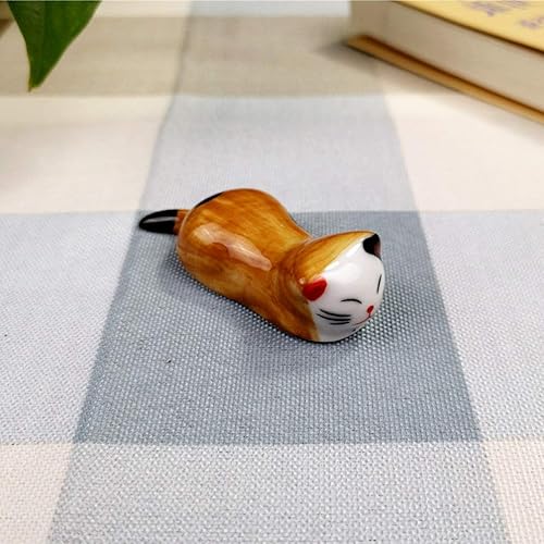 Miniatura 3 de Juego de 6 adornos para cuchillos de porcelana con diseño de gato de la suerte, juego de reposamanos de cerámica, juego de vajilla (gato de la