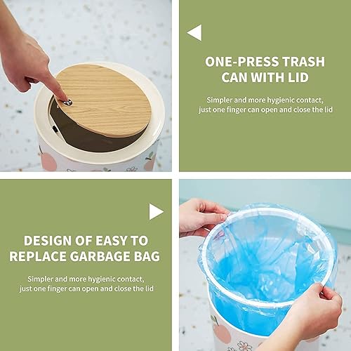 Miniatura 6 de Cubo de basura pequeño con tapa para baño, cocina, oficina, pañal sin costuras, melocotón, fruta, feliz flor, caricaturas, rosa, para dormitorio,