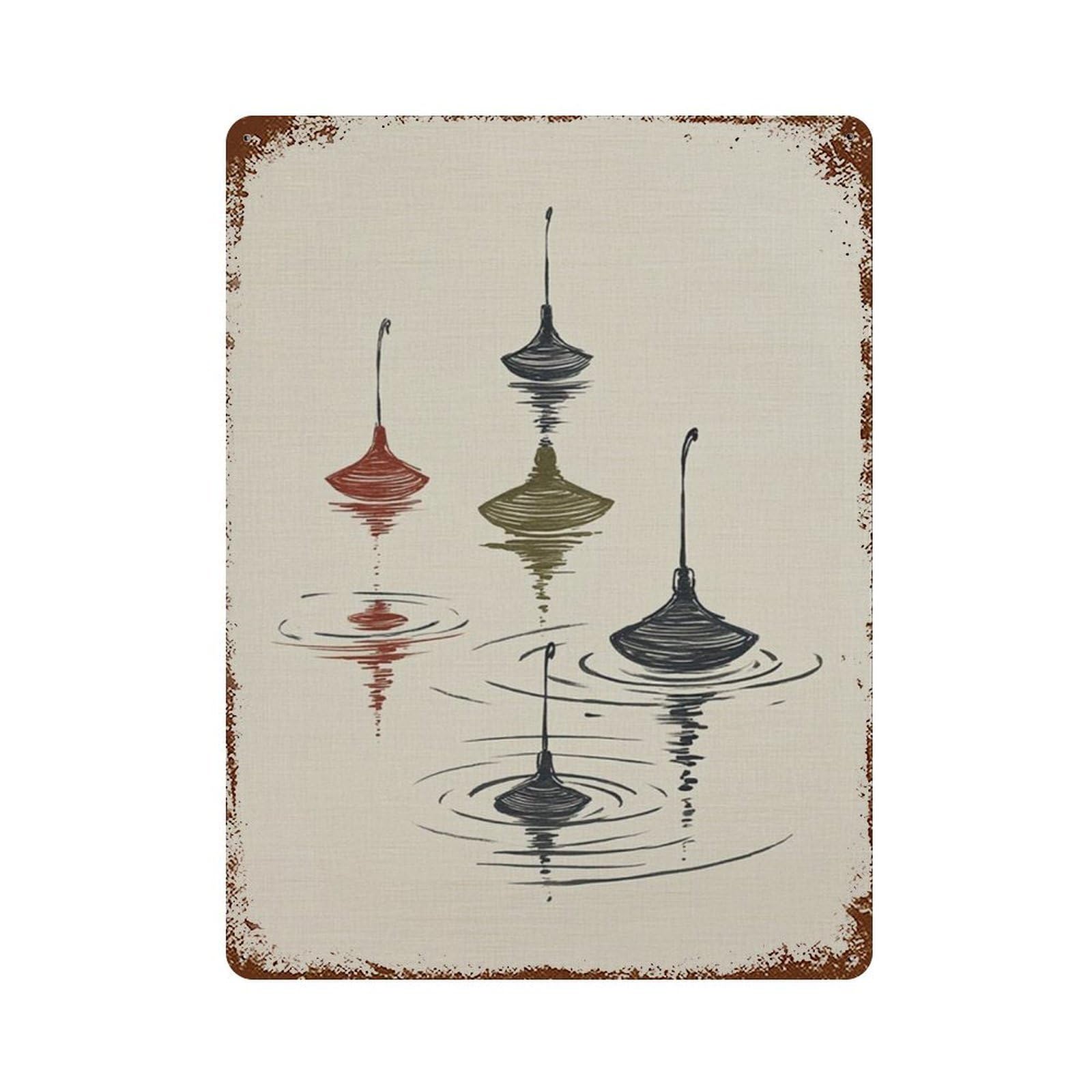 xiaoxiaoshen Japanese Floating Buoy Zen Water Ripple Minimal Calm Wall Decor Art Metal Tin Poster Modern Home Decor Art Home Bar Shop Decorations Vintage Sign 40x30cm