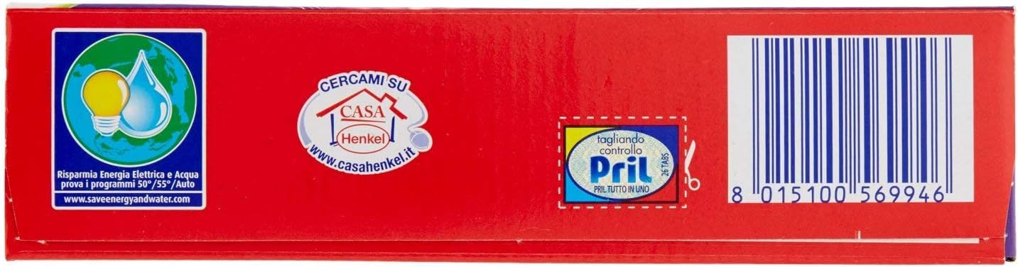 Pril - Detergente completo todo en 1 limón y lima, pastillas para lavavajillas, detergente completo ya a 40°, 8 acciones, 7 x 26 pastillas + Polpa italiana Gourmet 400 g