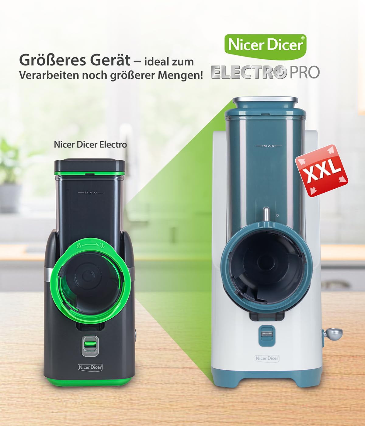 Genius Nicer Dicer Electro PRO Set 32-tlg., sage, Gemüseschneider elektrisch mit 9 Einsätzen zum Reiben, Hobeln, Würfeln & Schneiden, extra-scharfe Klingen, einfache Reinigung, leistungsstark