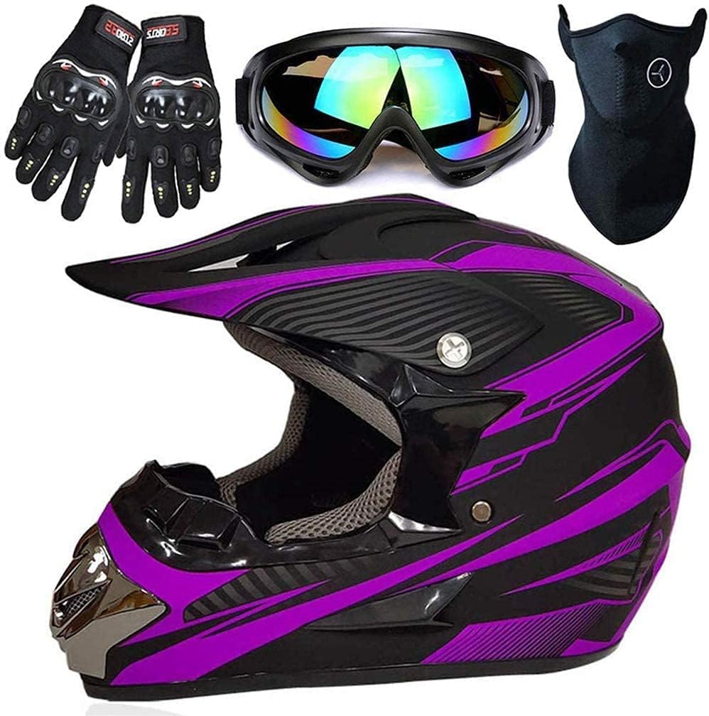 Motocross Helmet Handsome Teen Adult ATV Motorcycle Helmet SUV Mask Goggles Gloves,Fashion Dirt Bike Off-Road Mountain Bike Helmet 4-Piece Set Unisex