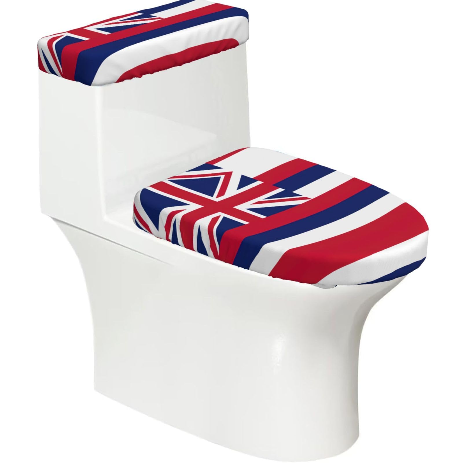 Hawaii Flag Printed Toilet Tank and Lid Cover Set of 2 for Most Bathrooms, Fits Elongated Round Toilets