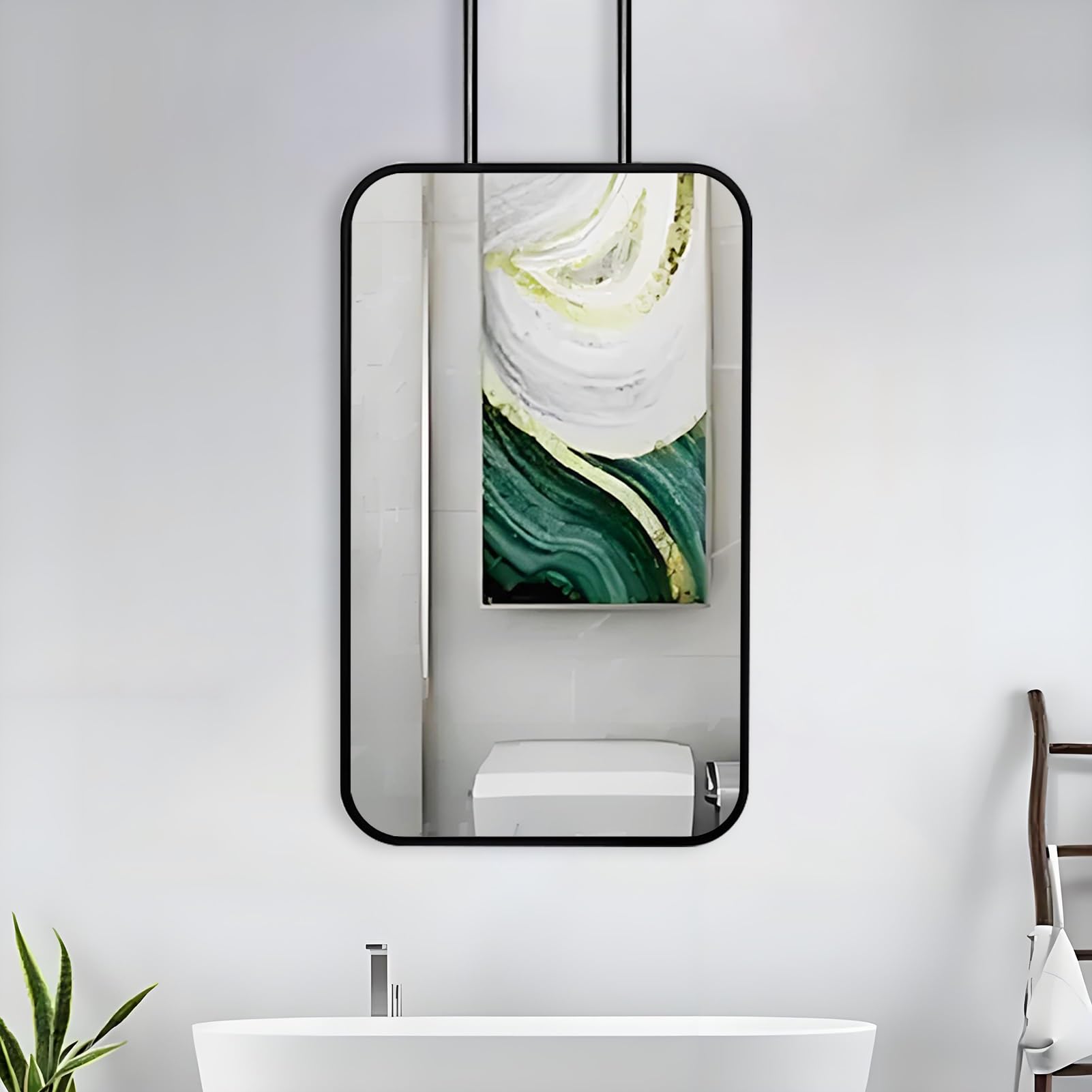 FGXHHS Black Rectangular Mirror 40x60 40x70 Rounded Rectangle, Vanity Large Metal Frame Cloakroom Mirrors Wall Mount(40cmx70cm)