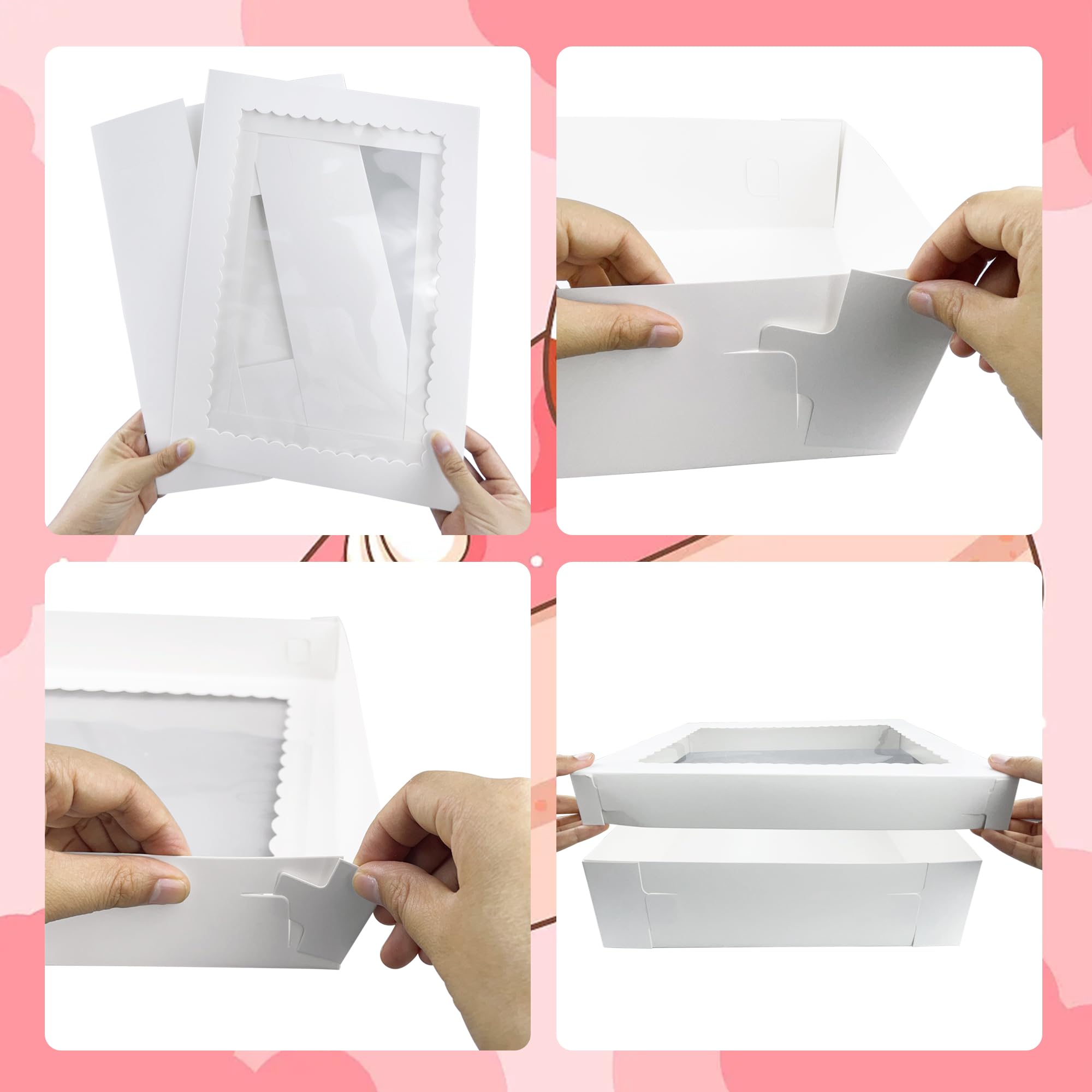 MUMULULU 12 cajas para tartas de 14 x 10 x 4 pulgadas con ventana, cajas de panadería blancas, caja grande para donas, galletas, postres, cupcakes, pastelería, embalaje de pasteles
