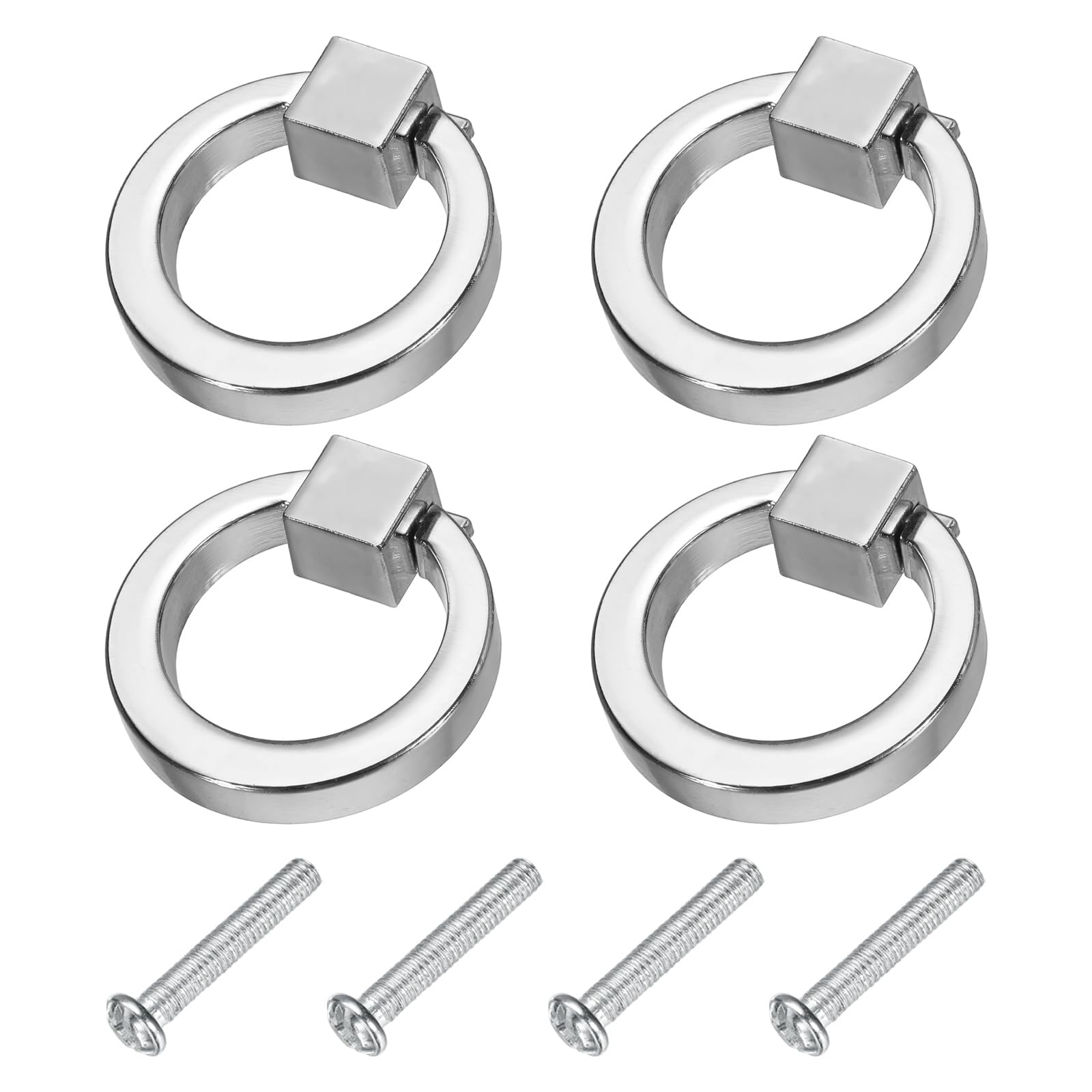sourcing map 4Pcs Drawer Pulls Rings, 1.6" Zinc Alloy Solid Furniture Ring Pull Single Hole Dresser Door Handles with Screws for Kitchen Bedroom Dresser Cupboard Wardrobe, Silver — image 1