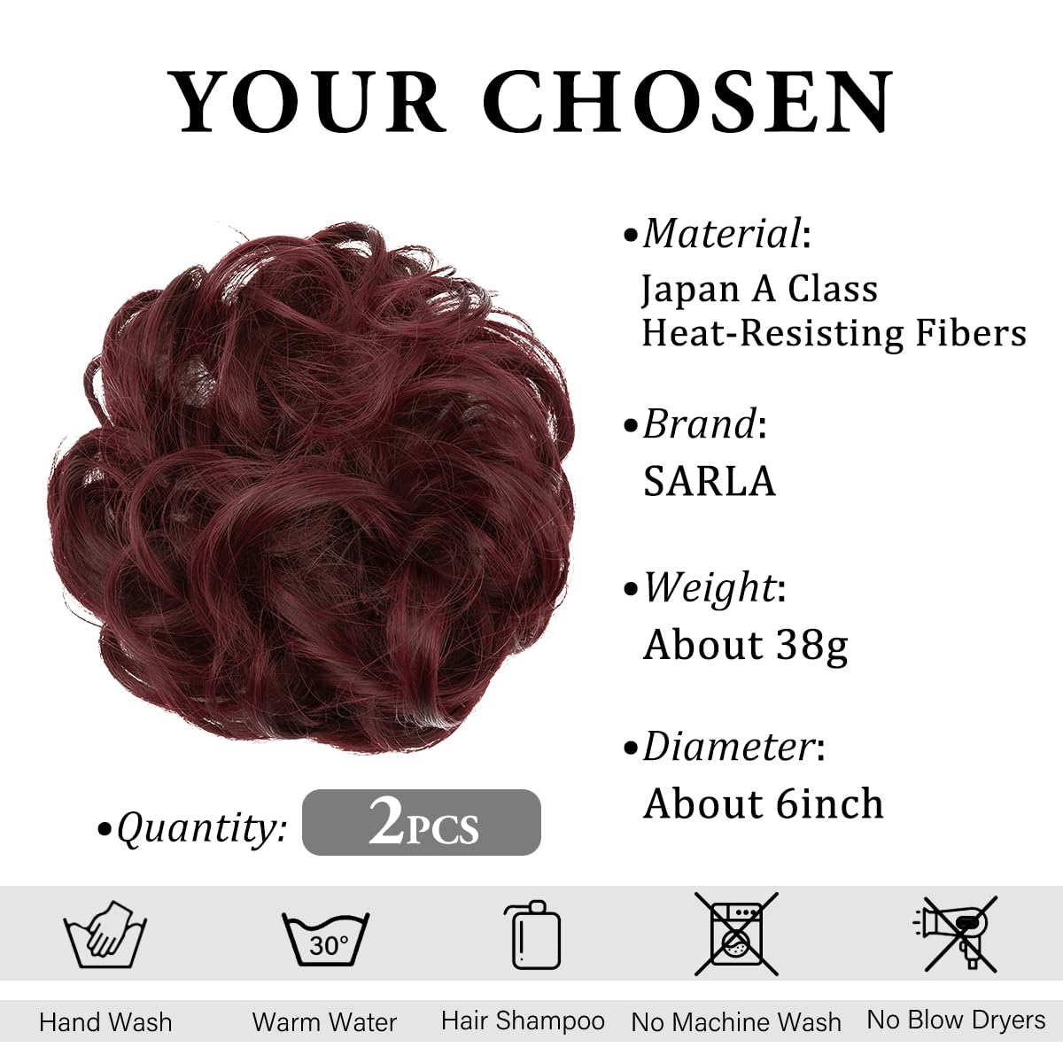 SARLA 2PCS Messy Bun Hair Pieces for Womens Synthetic Scrunchies Buns Extension Hairpieces Updo Pony Tail Wine Red - Image 3