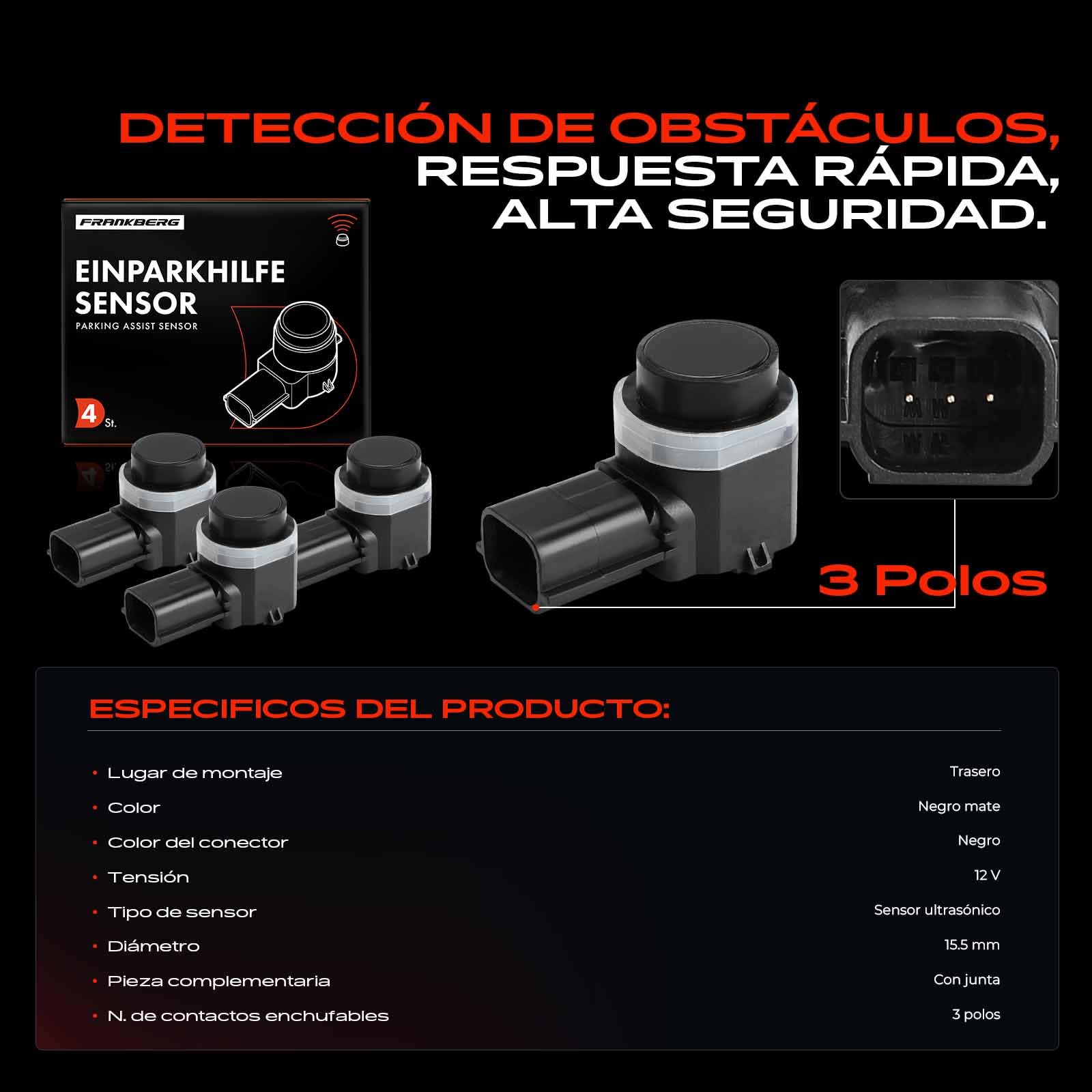 Frankberg 4 sensores de aparcamiento traseros 1911179 | Compatible con: Grand C-Max DXA/CB7 DXA/CEU, CD Mondeo V Sedán, C-Max II DXA/CB7 DXA/CEU, Furgoneta C-Max II