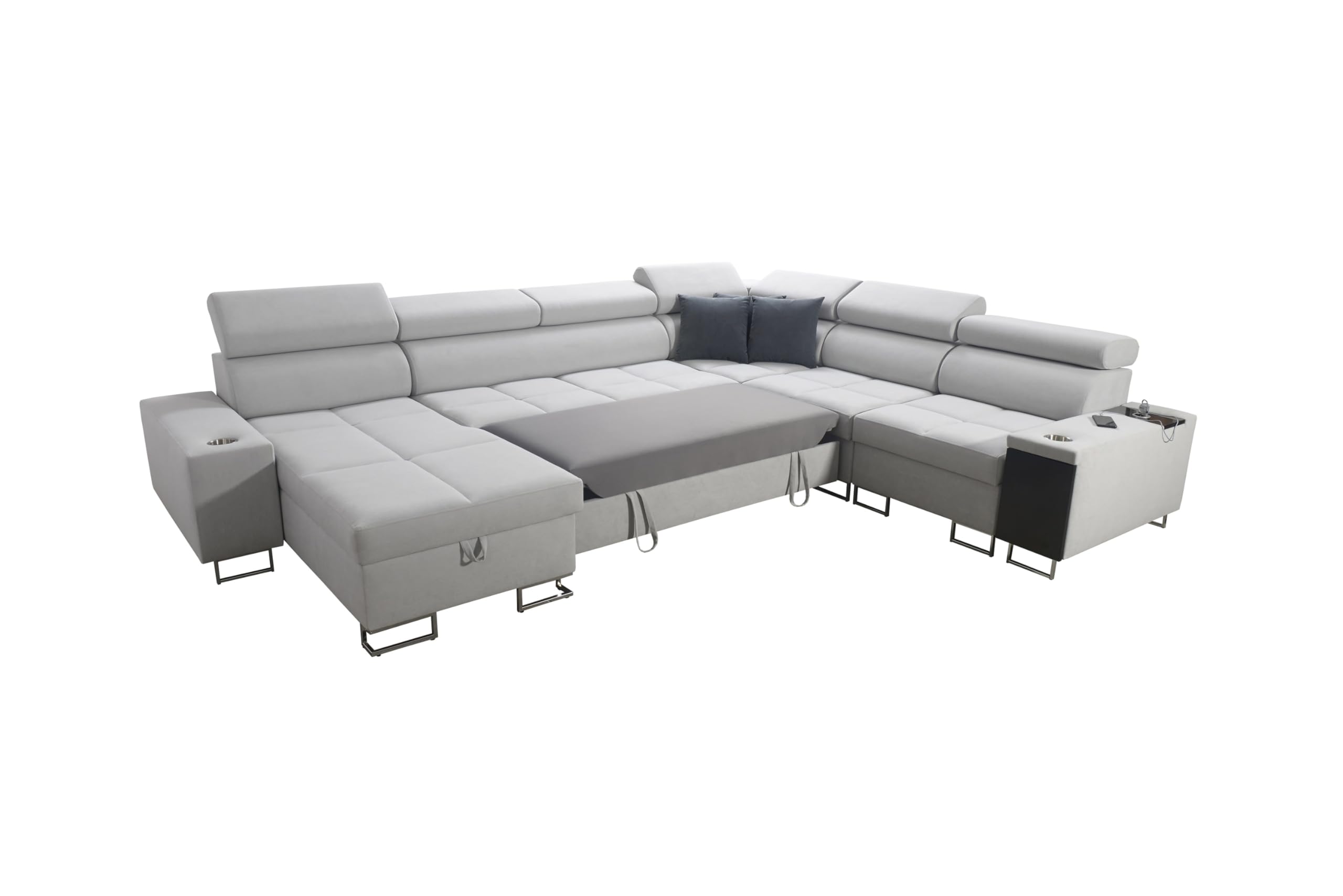 All4All Ecksofa mit Schlaffunktion Margo VIII 360x284 cm - Schlafsofa mit Bettkasten - Wohnlandschaft in U-Form - XXL Sofa - Seite Links - Gewebe - Dunkelgrau - Modern 26