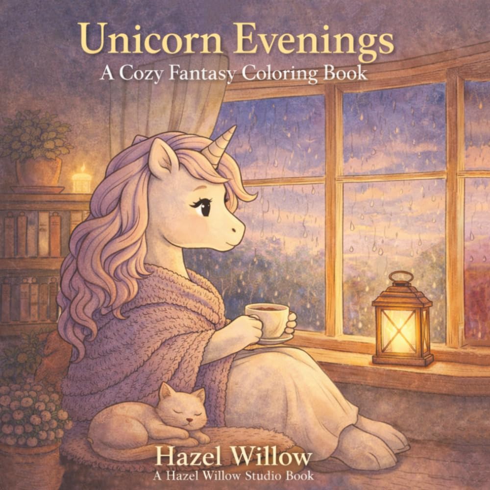 Cozy Unicorn Coloring Book: Unicorn Evenings: A Cozy Fantasy Coloring Book with Woodland Animal Friends