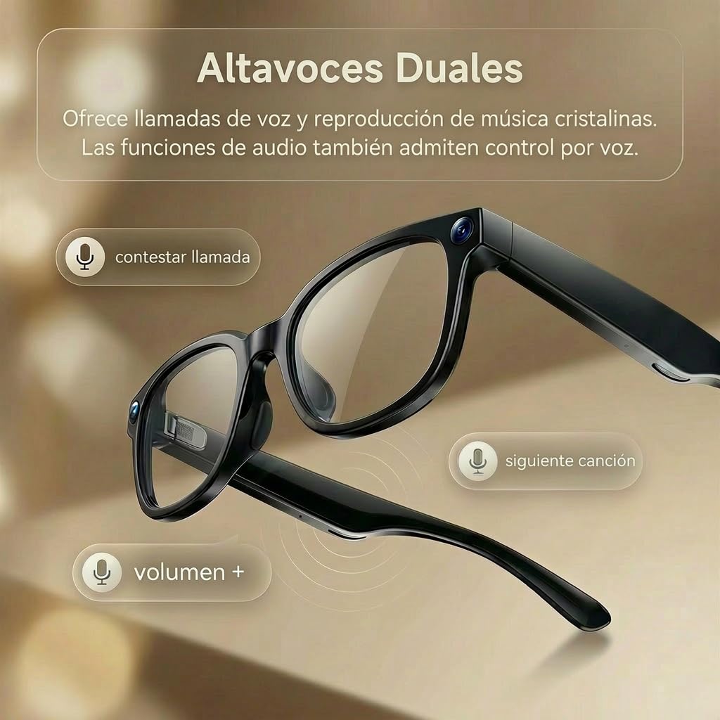 Gafas con Cámara de 13 MP con Lentes Fotocromáticas, Traducción AI en Tiempo Real y Reconocimiento de Objetos con ChatGPT, Control por Voz de Música y Llamadas, Gafas Inteligentes con IA