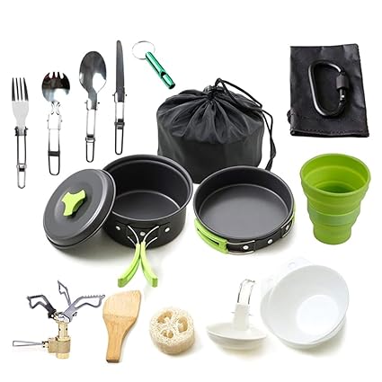 Dorakitten 18PCS Camping Cookware Mess Kit Aluminum Alloy Portable Outdoor Camping Cooking Supply Cooking Pot Mini Camping Cookware Set Camping