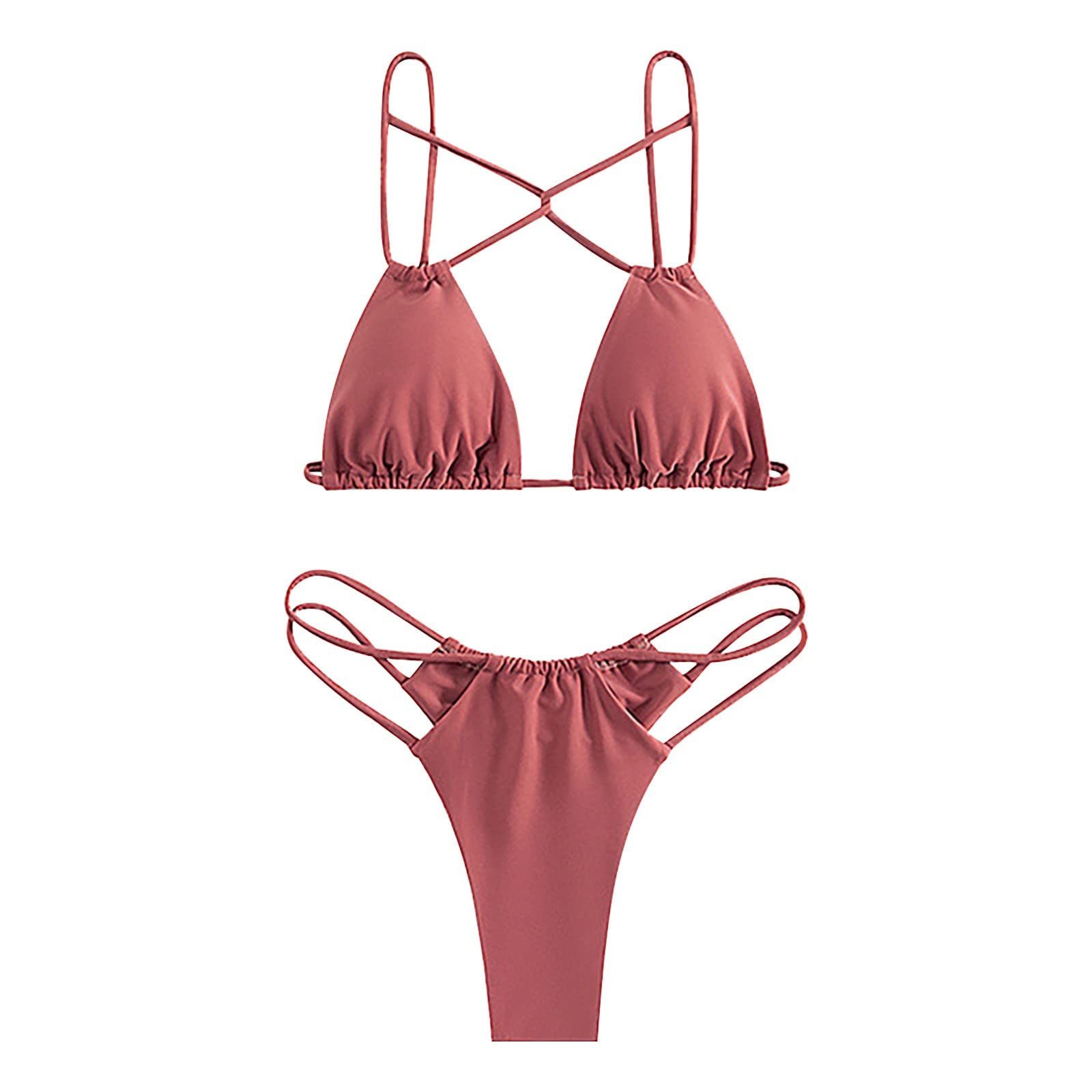 GenericWomen Solid Color Bikini Set Swimming Two Piece Swimsuits Swimwear Beach Suit plus Size Swimsuits Women