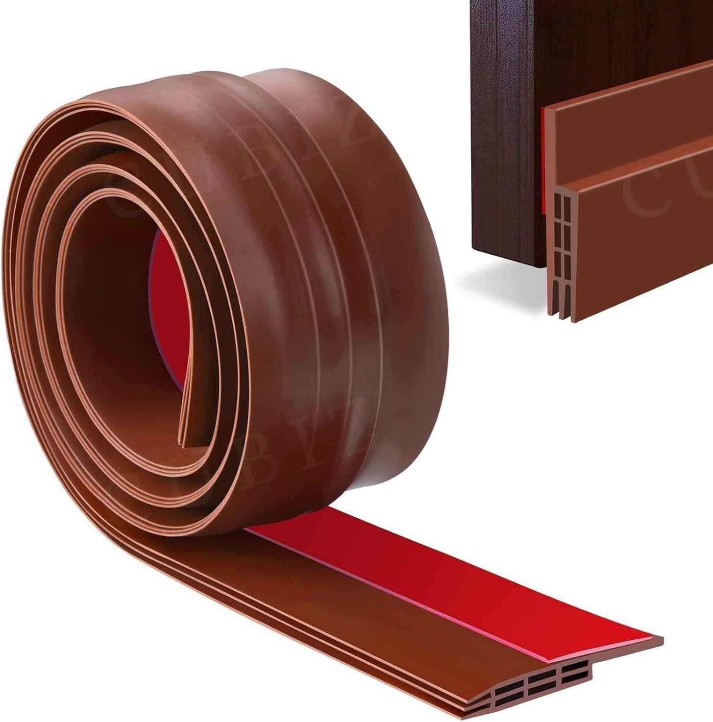 CUBIZ Silicon Door Bottom Sealing Strip | Self Adhesive Door Gap Filler Rubber | Door Bottom Sealing Strip Guard | Protector from Cockroach, Insect, Bugs, Air & Dust 1 Meter ((39 Inch, Brown))