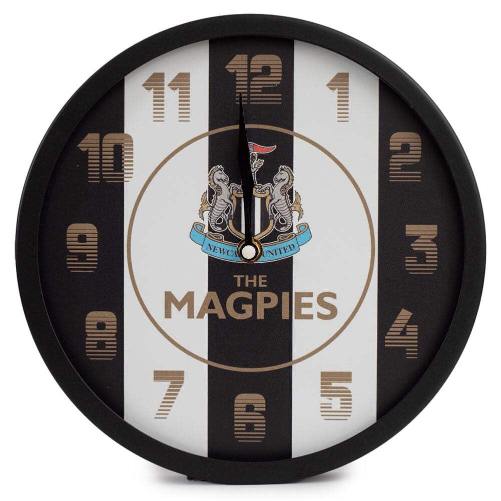 Newcastle United Black, White, Gold The Magpies Metal Logo Wall Clock, Black And White Striped Design
