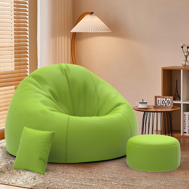 with Beans Filled XXXXL Bean Bag Pi Originals - Sofa Bean Bag with Cushion and Footrest - Official : BeanElysium Range - Comfort Level : Basic - (Matching Cushion Round : Pea-Green)-image-1