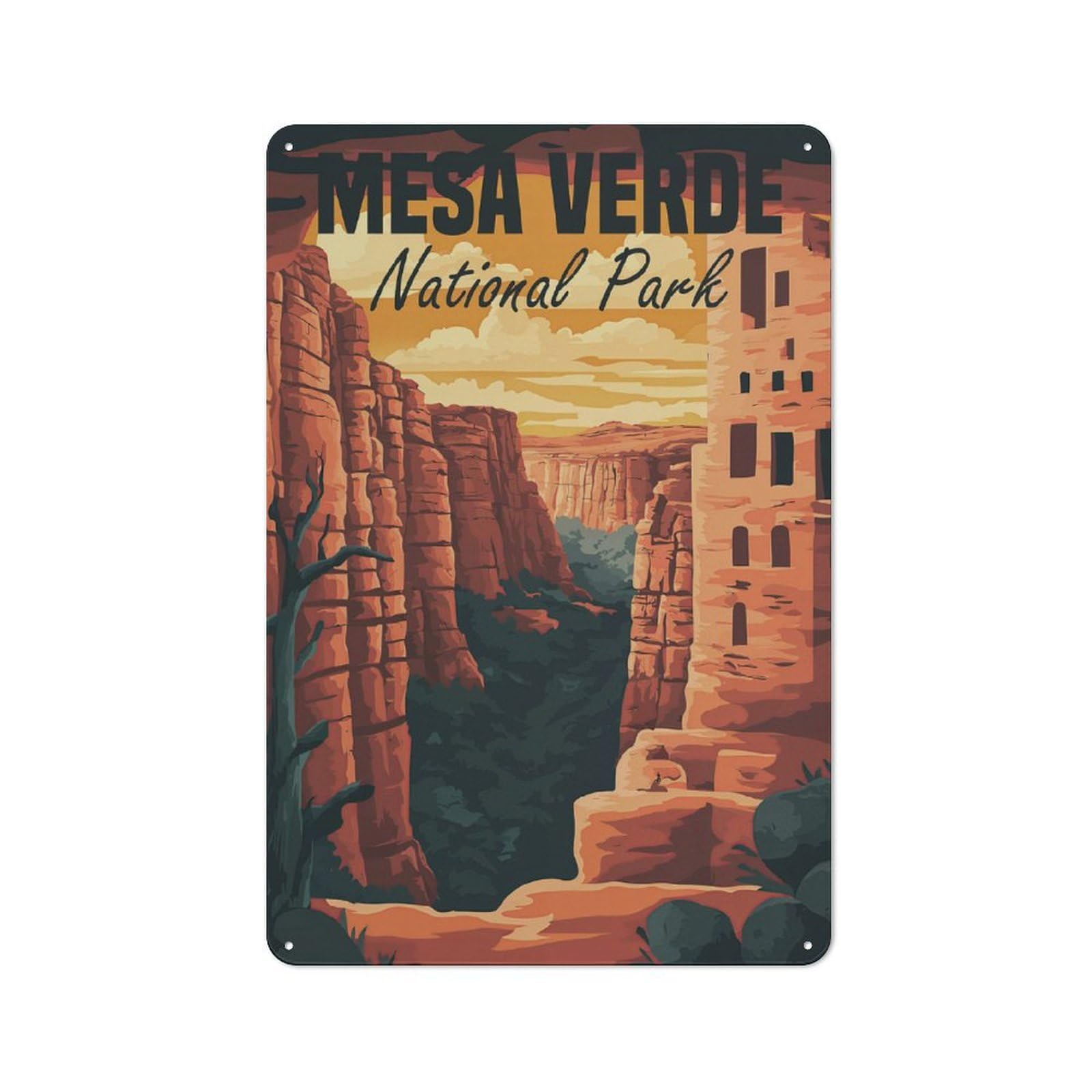 Junmoney Mesa Verde National Park Decorative Metal Plaque 30X20cm, Modern Retro Urban Room Decor For Workspace, Cafe, Hallway Or Garage