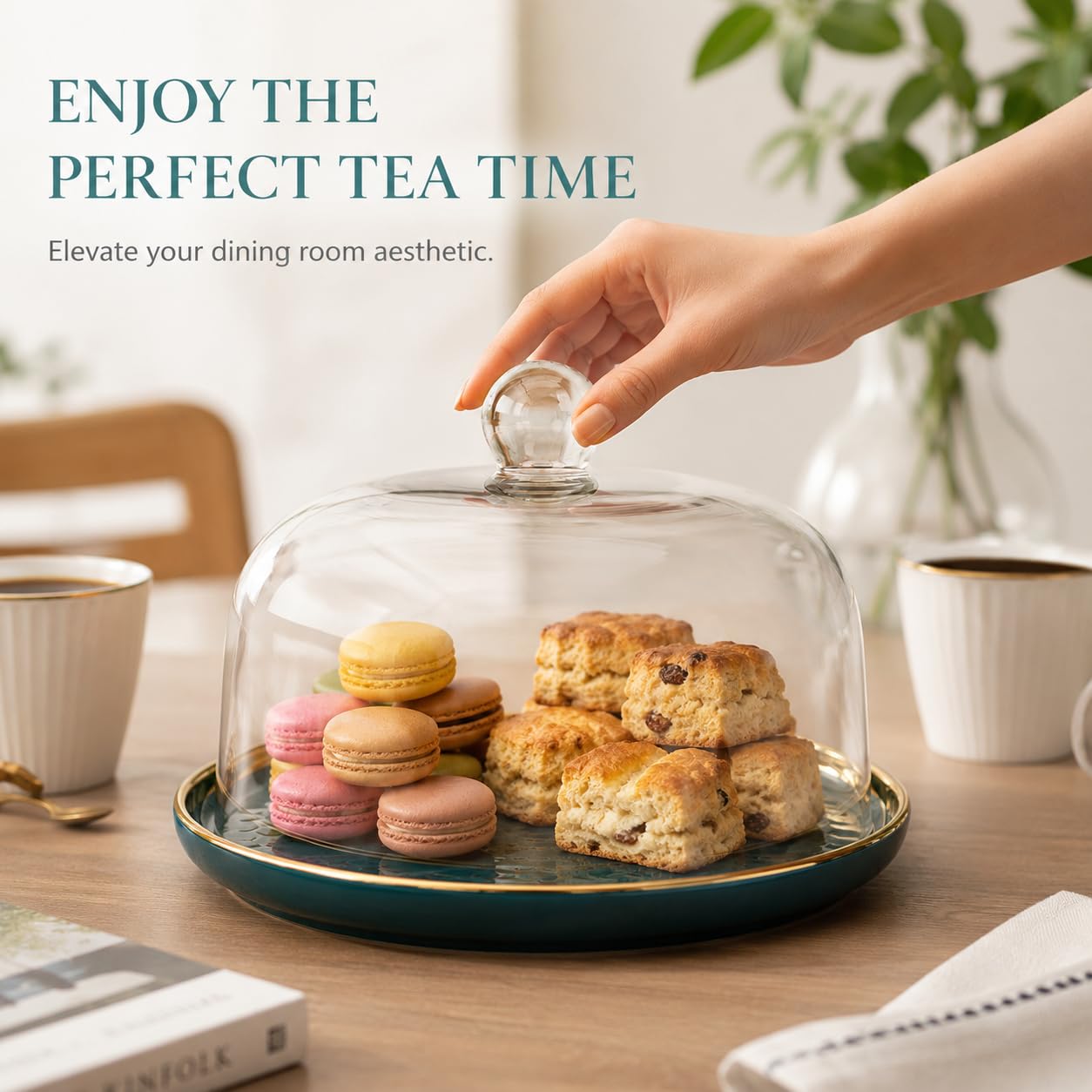Présentoir à gâteau en céramique avec Cloche en Verre,Assiette en Porcelaine avec Cloche à gâteau,Cloche à gâteau,Cloche à Fromage,Cloche en Verre,Couvercle Alimentaire de 10"