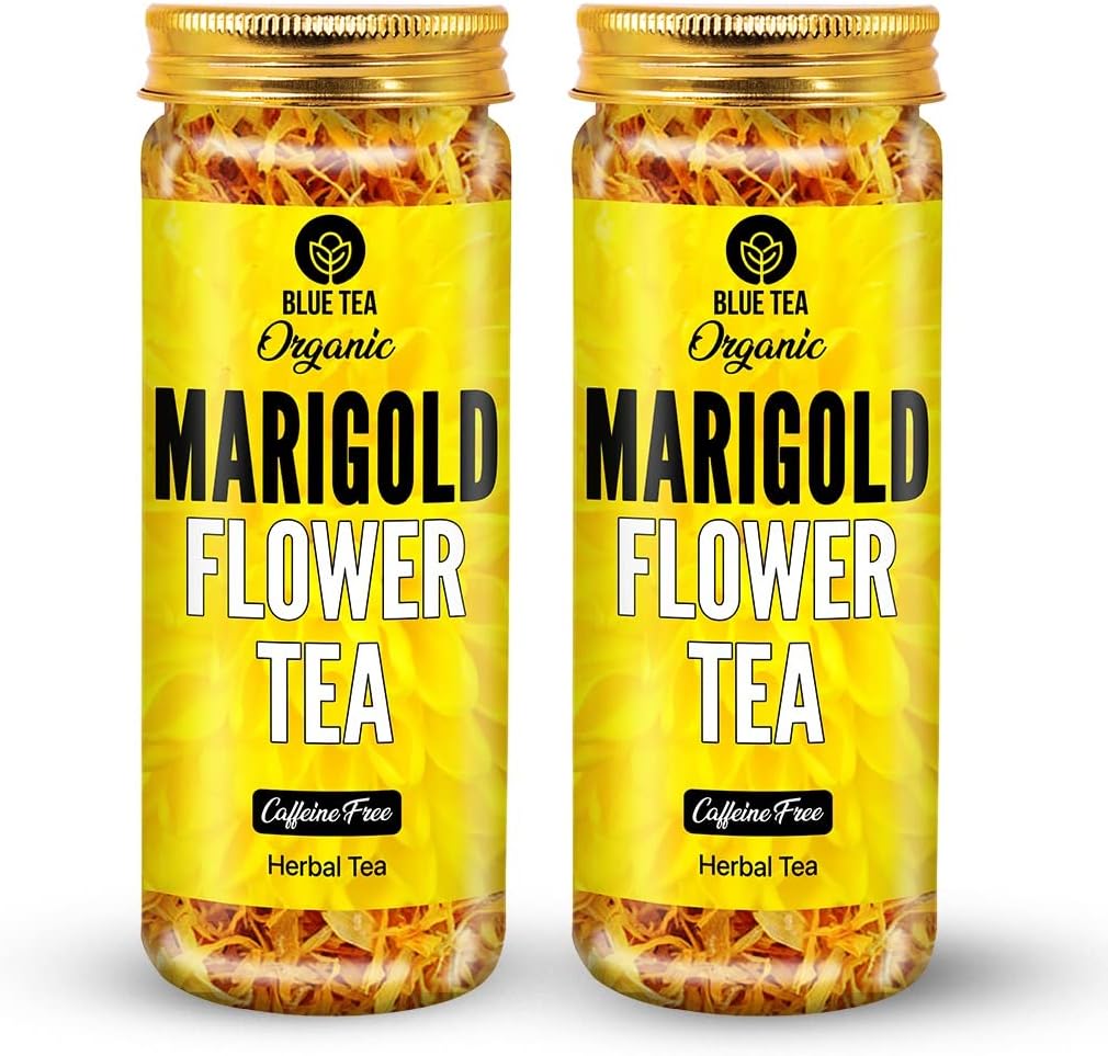BLUE TEA - Marigold Tea - 25 gm - 50 Cups (Pack Of 2) | DETOX TEA | Caffeine Free - Flower Based - Herbal Tea - Non-GMO - Gluten Free - Non-Bitter | Featured In Shark Tank | Pet Jar Pack