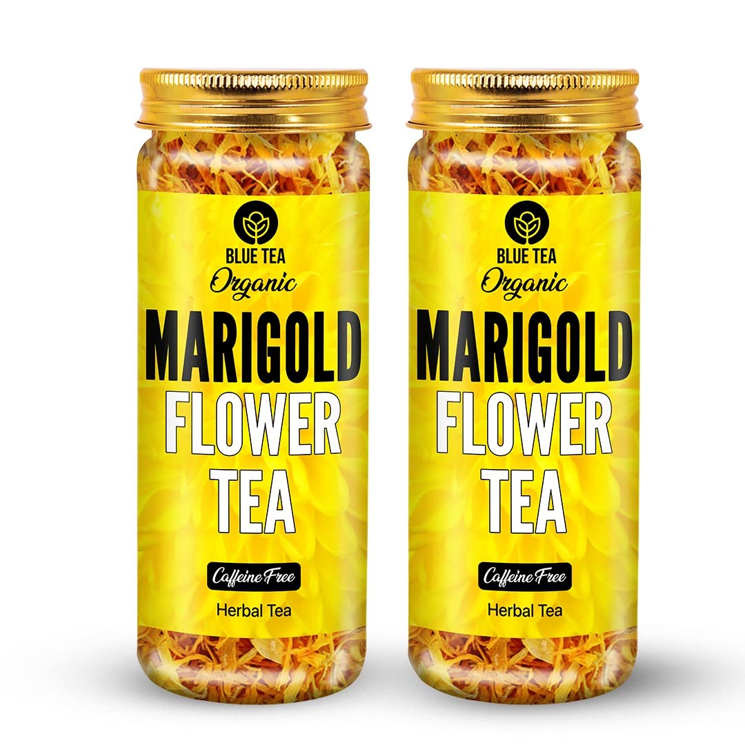 BLUE TEA - Marigold Tea - 50 Gram (Pack Of 2) | Pure Marigold Flower Petals || SUPER ANTIOXIDANT || Flower Tea | No Caffeine | Eco-Sustainable Packaging