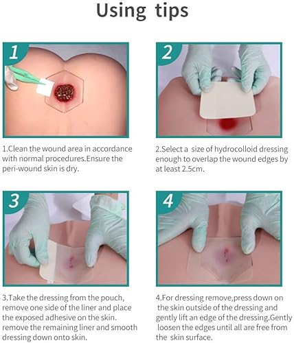 Miniatura 4 de Dimora Apósito hidrocoloide de 4 x 4 pulgadas, parches autoadhesivos estériles y capa de contacto de silicona Dimora, almohadillas transparentes